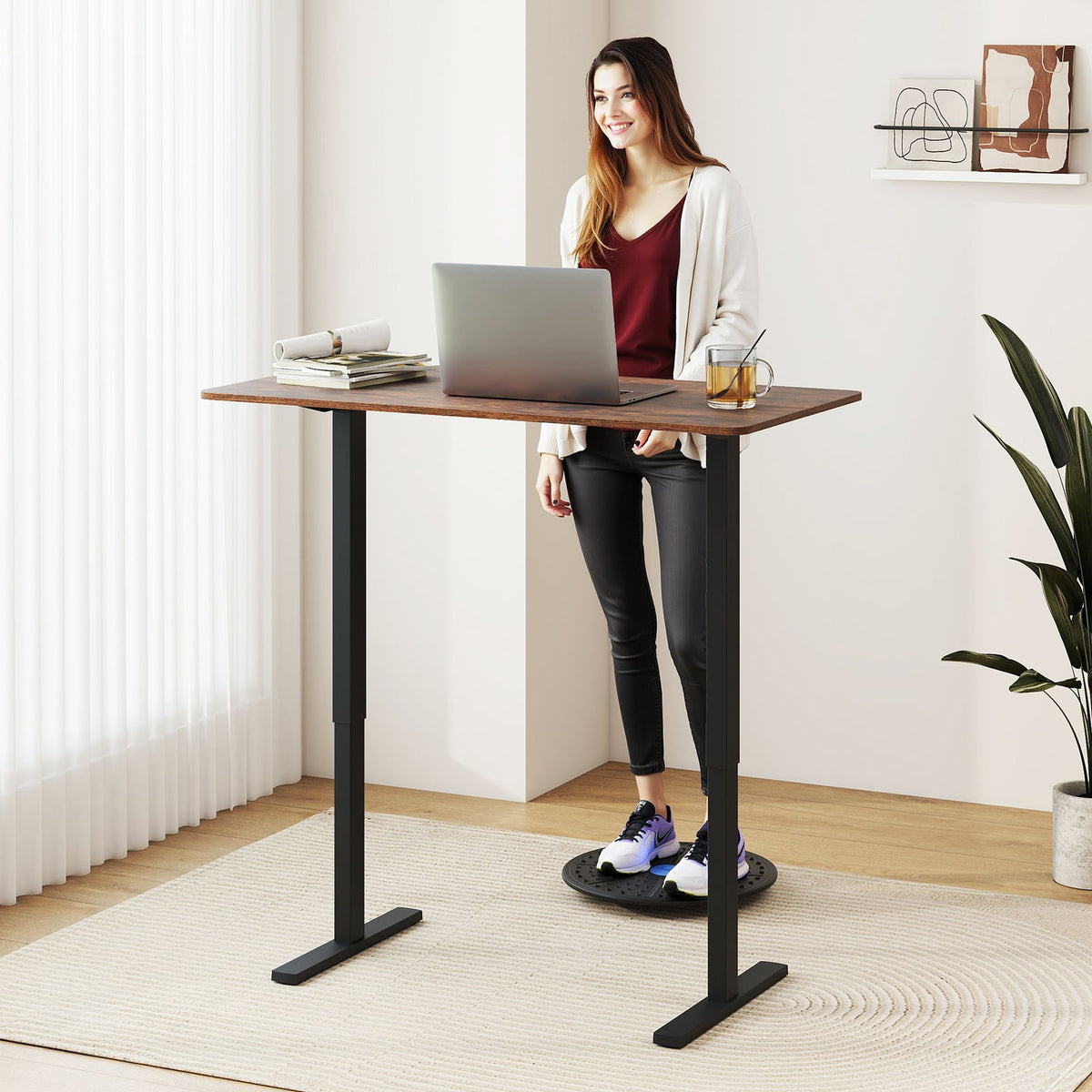48 Inch x 24 Inch Ergonomic Electric Standing Desk with 3 Memory Settings for Home Office-Rustic Brown-Standing Desks-DECOROLALA