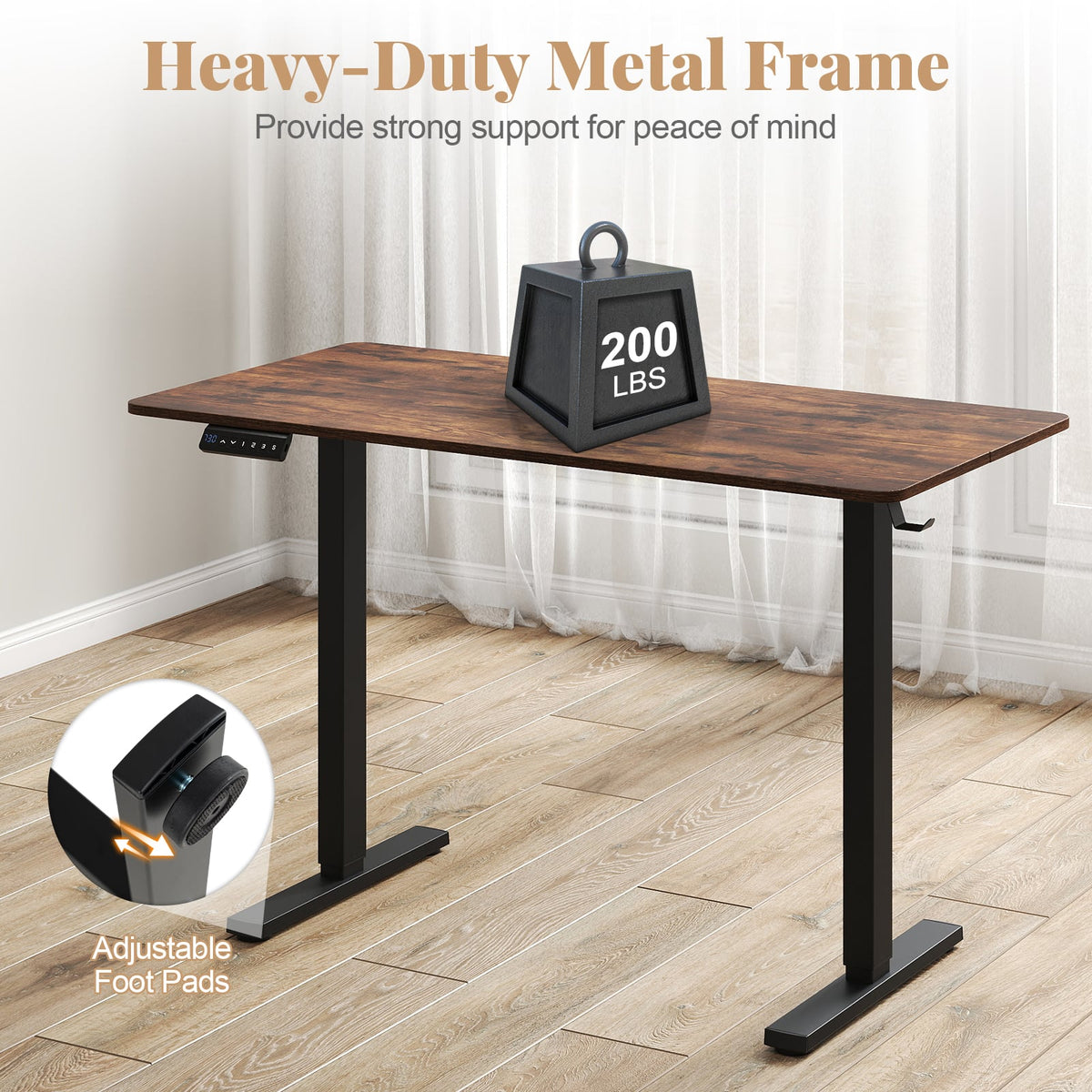 48 Inch x 24 Inch Ergonomic Electric Standing Desk with 3 Memory Settings for Home Office-Rustic Brown-Standing Desks-DECOROLALA