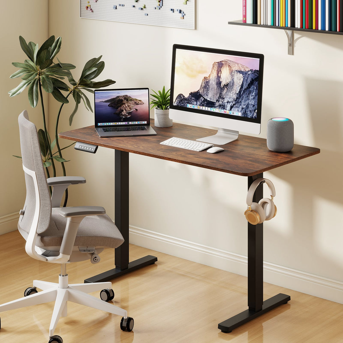 48 Inch x 24 Inch Ergonomic Electric Standing Desk with 3 Memory Settings for Home Office-Rustic Brown-Standing Desks-DECOROLALA