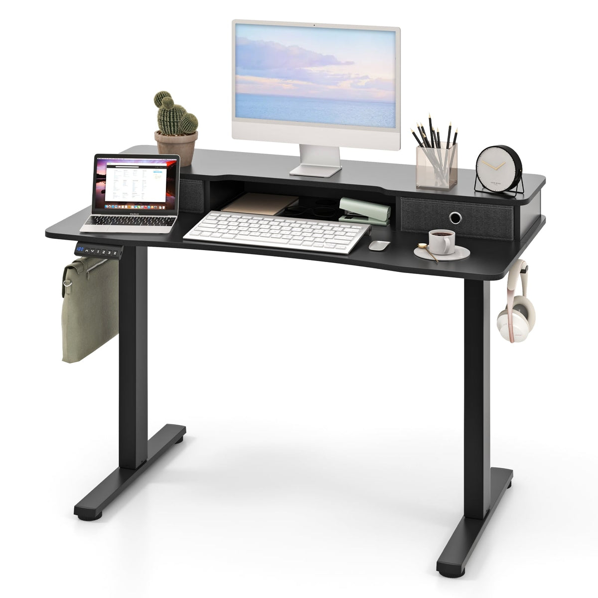 48 Inch x 24 Inch Height Adjustable Electric Standing Desk with 2 Drawers-Black-Standing Desks-DECOROLALA