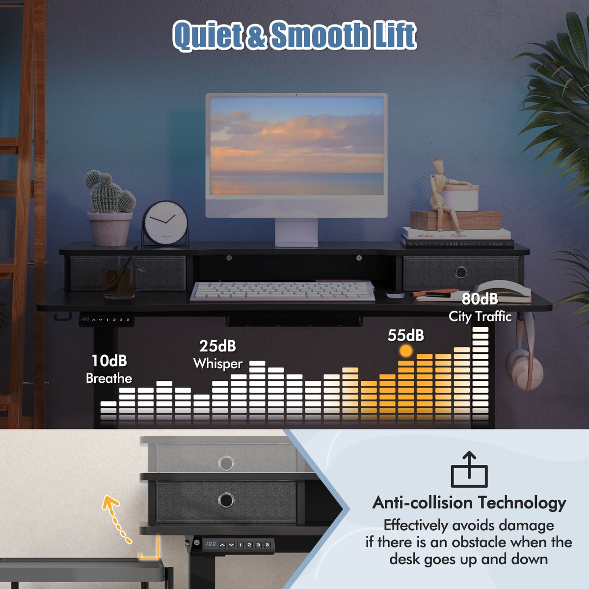 48 Inch x 24 Inch Height Adjustable Electric Standing Desk with 2 Drawers-Black-Standing Desks-DECOROLALA