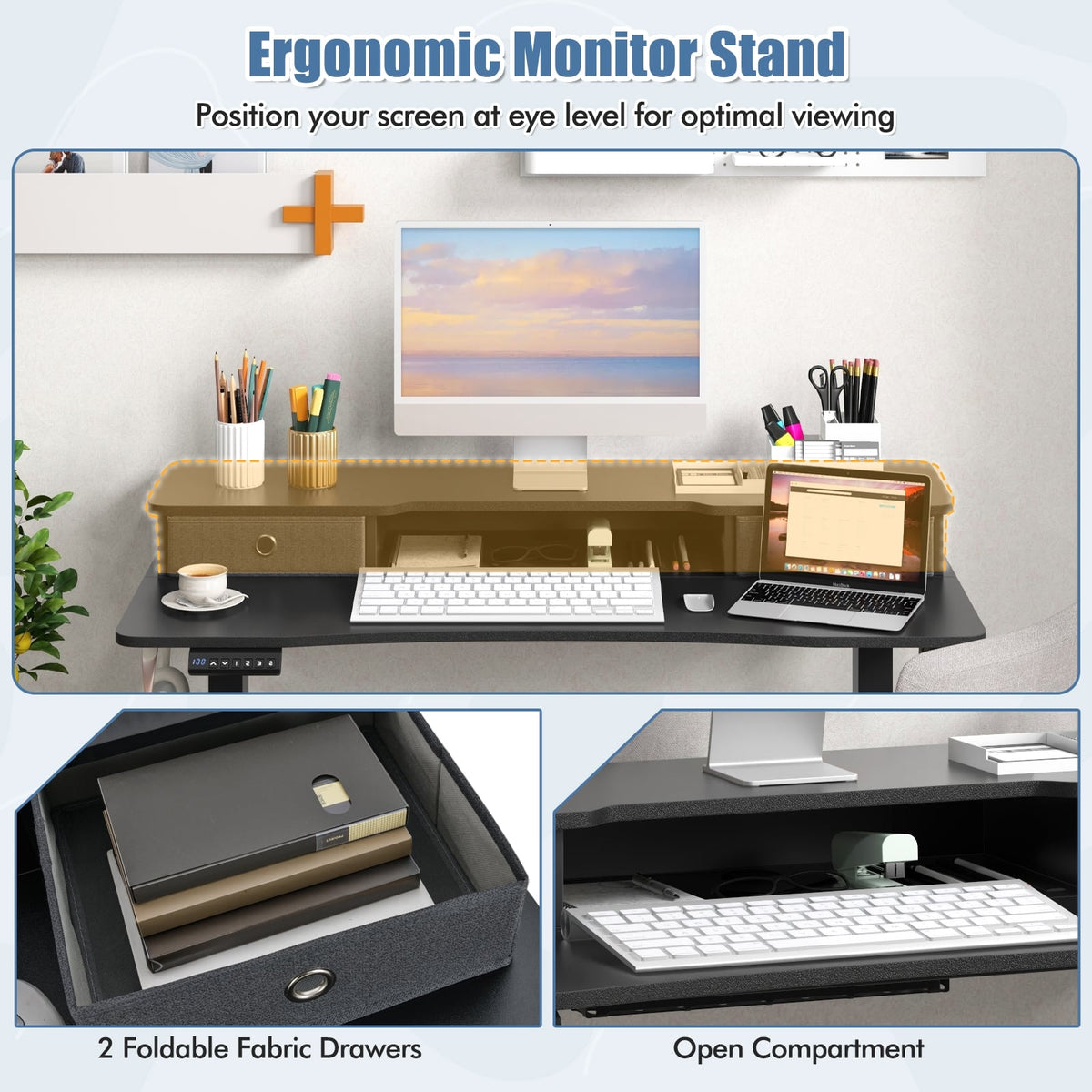 48 Inch x 24 Inch Height Adjustable Electric Standing Desk with 2 Drawers-Black-Standing Desks-DECOROLALA