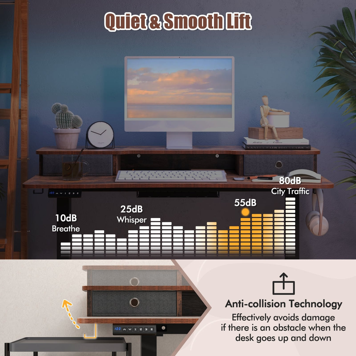 48 Inch x 24 Inch Height Adjustable Electric Standing Desk with 2 Drawers-Rustic Brown-Standing Desks-DECOROLALA