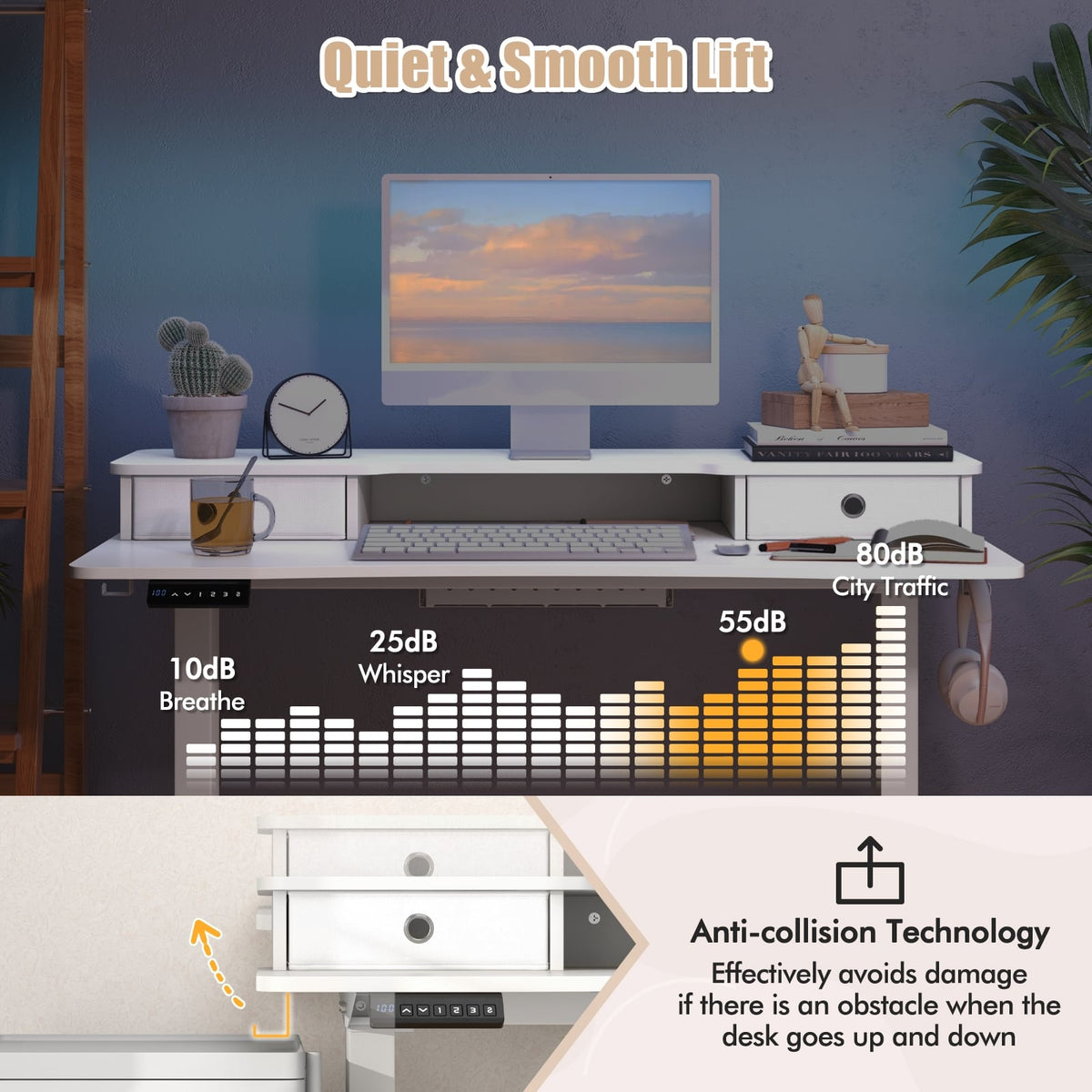 48 Inch x 24 Inch Height Adjustable Electric Standing Desk with 2 Drawers-White-Standing Desks-DECOROLALA