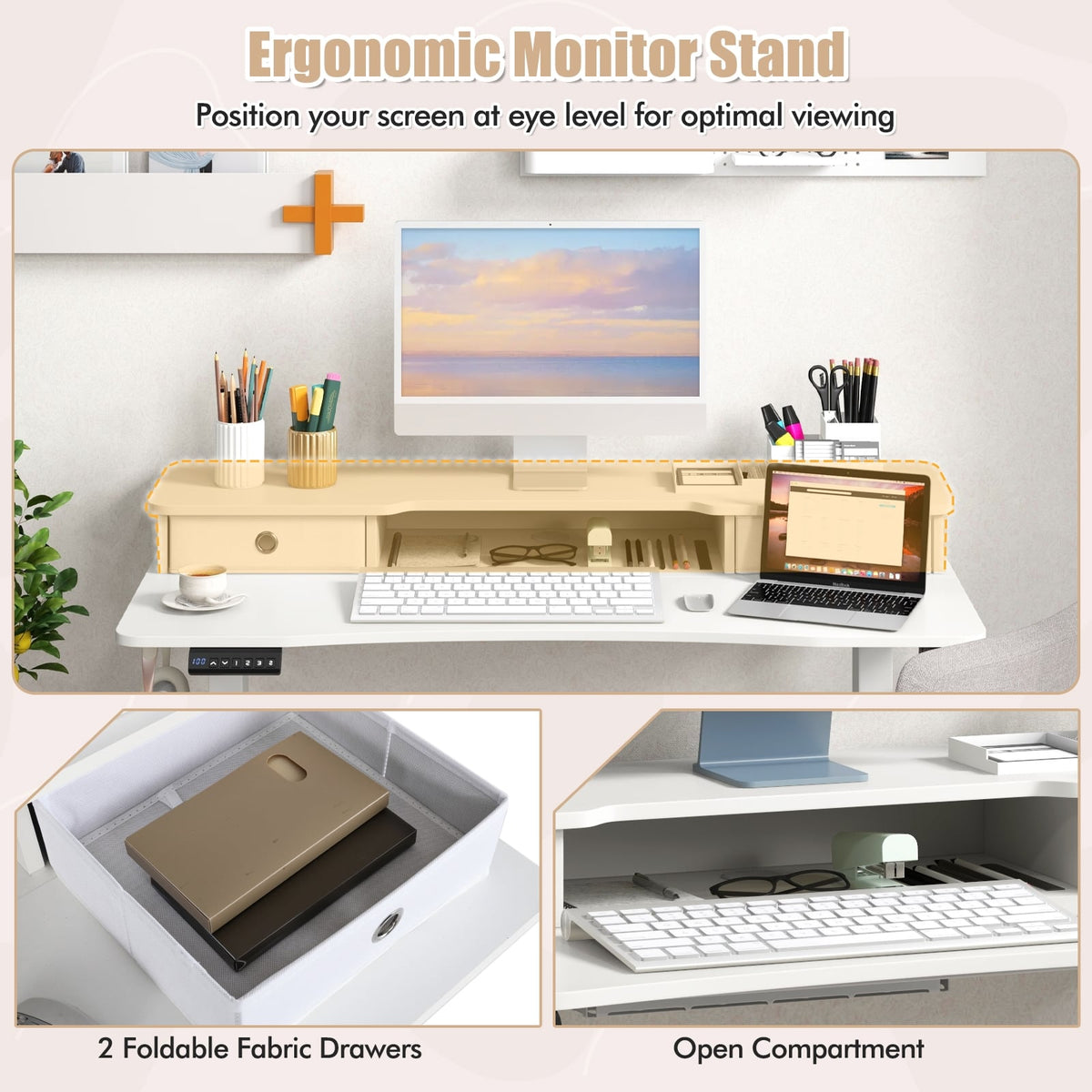 48 Inch x 24 Inch Height Adjustable Electric Standing Desk with 2 Drawers-White-Standing Desks-DECOROLALA