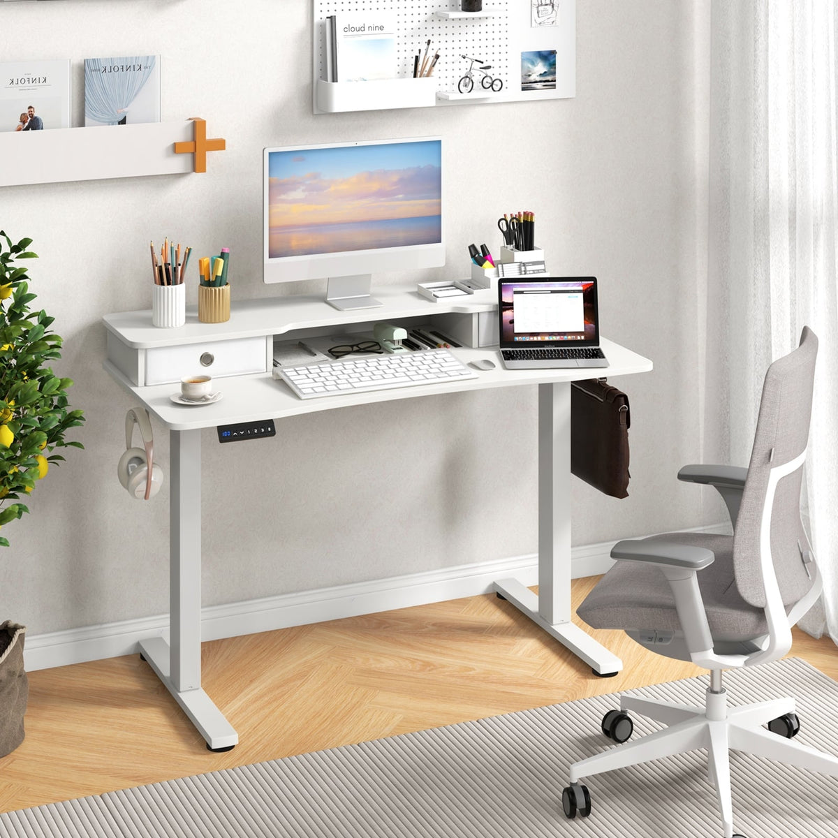 48 Inch x 24 Inch Height Adjustable Electric Standing Desk with 2 Drawers-White-Standing Desks-DECOROLALA