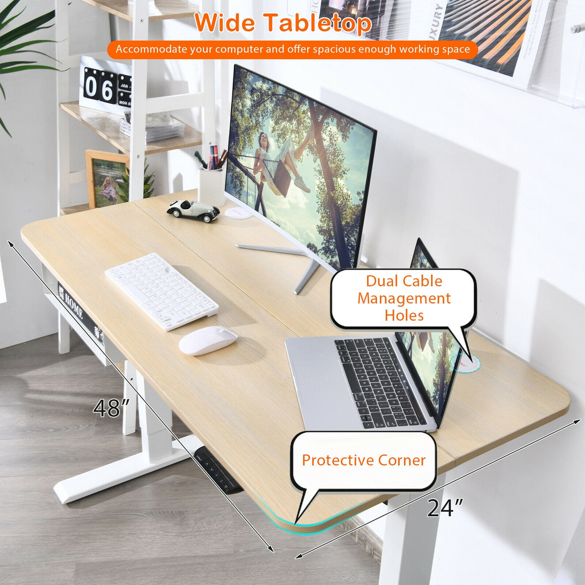 48 Inches Electric Standing Adjustable Desk with Control Panel and USB Port-Beige-Standing Desks-DECOROLALA