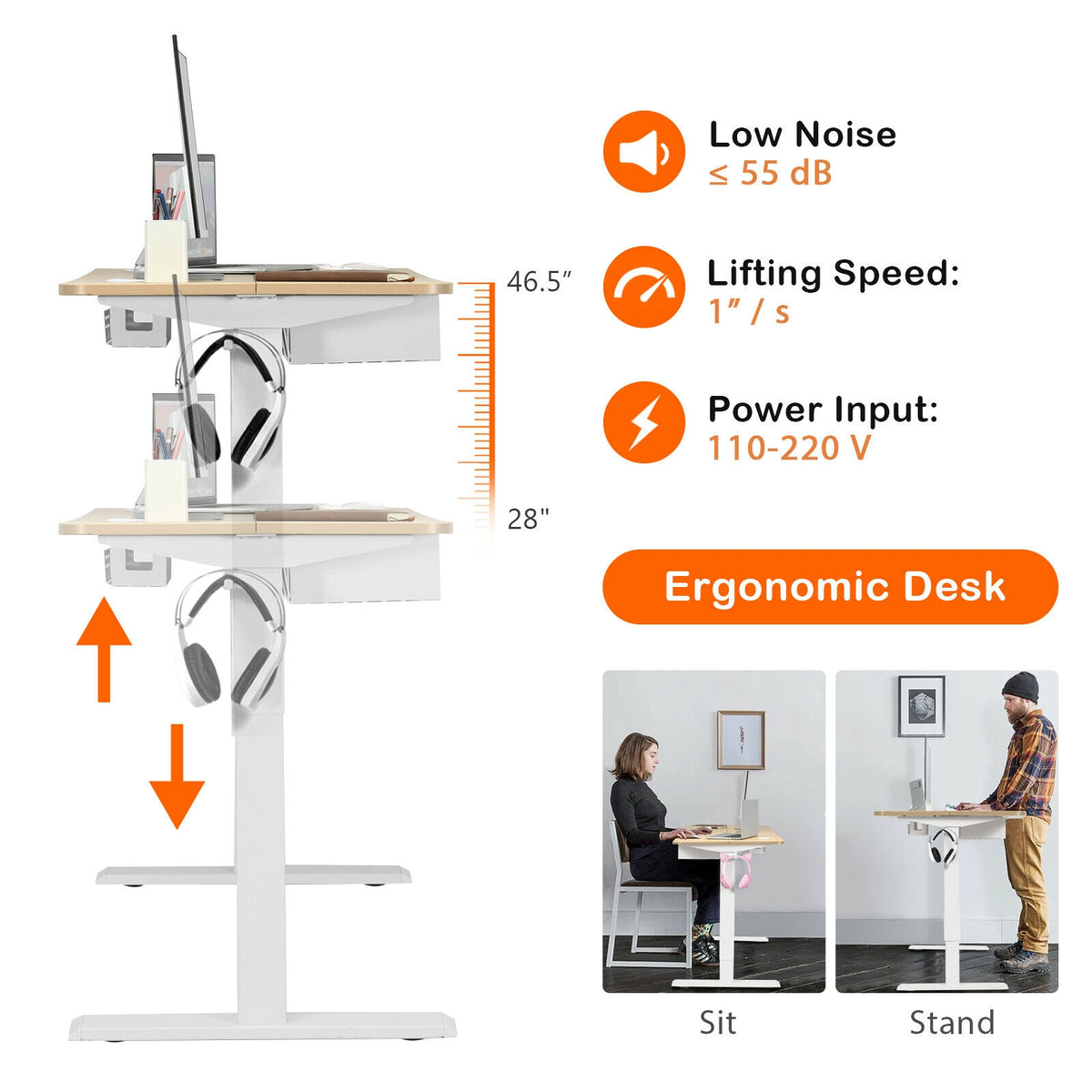 48 Inches Electric Standing Adjustable Desk with Control Panel and USB Port-Beige-Standing Desks-DECOROLALA