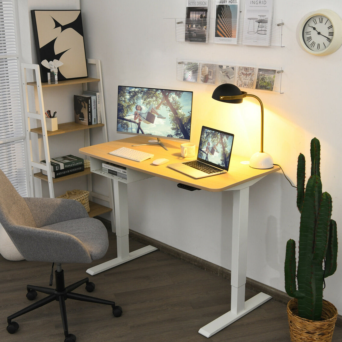 48 Inches Electric Standing Adjustable Desk with Control Panel and USB Port-Beige-Standing Desks-DECOROLALA