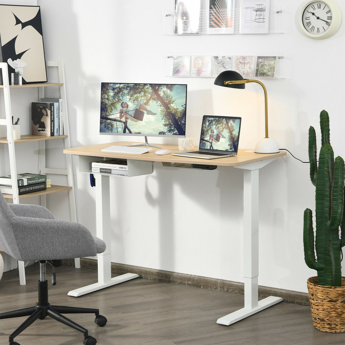 48 Inches Electric Standing Adjustable Desk with Control Panel and USB Port-Beige-Standing Desks-DECOROLALA