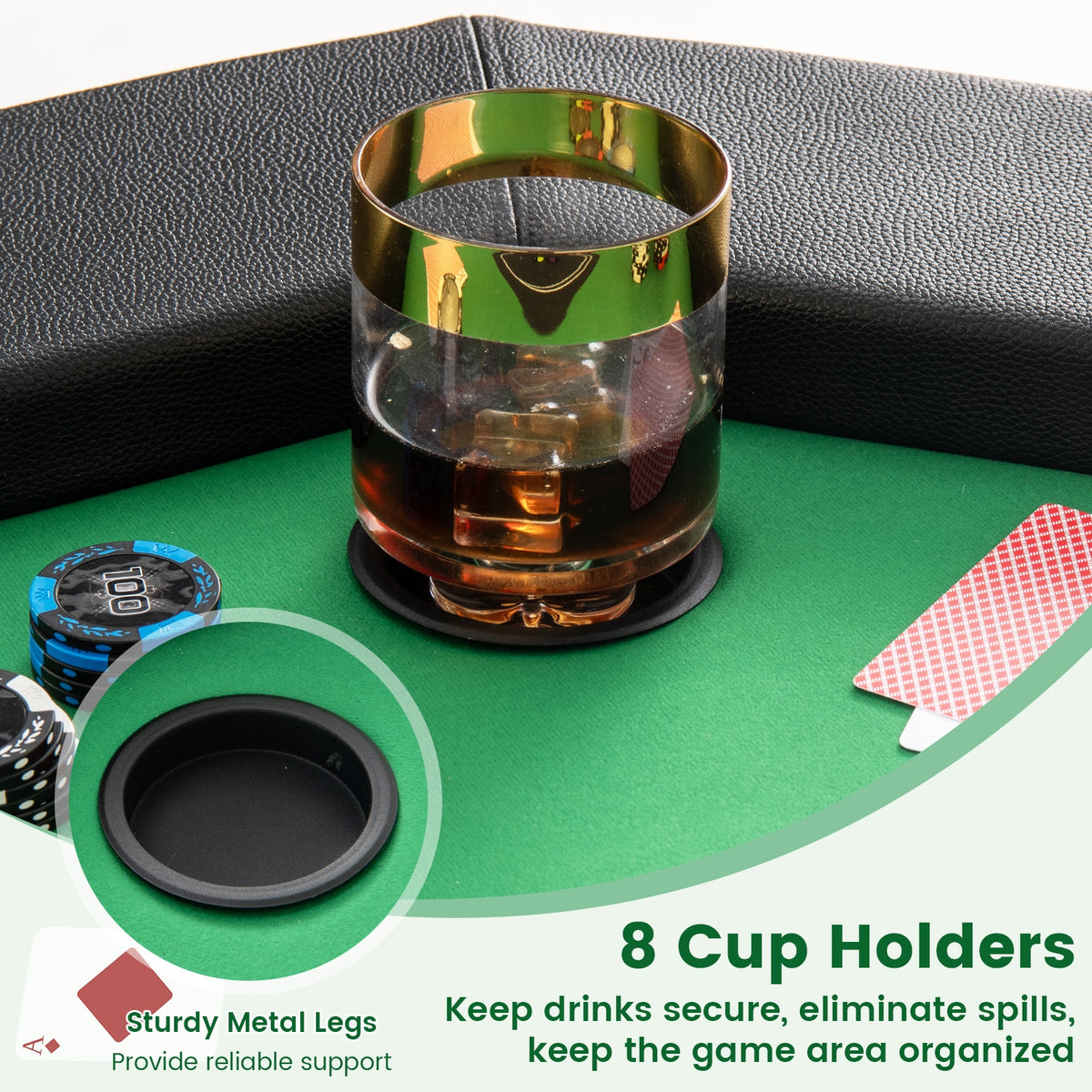 48" Foldable Octagon Poker Table - Padded Rails and 10 Cup Holders