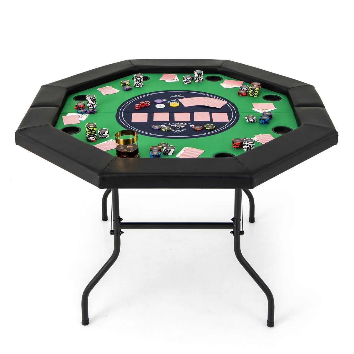 48" Foldable Octagon Poker Table - Padded Rails and 10 Cup Holders