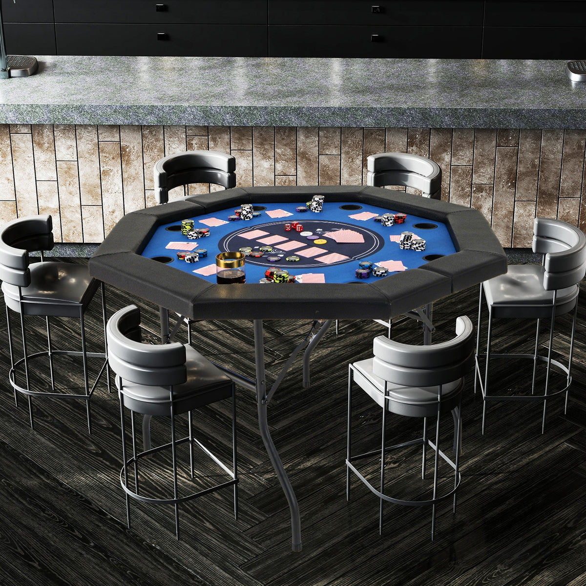48" Foldable Octagon Poker Table - Padded Rails and 10 Cup Holders