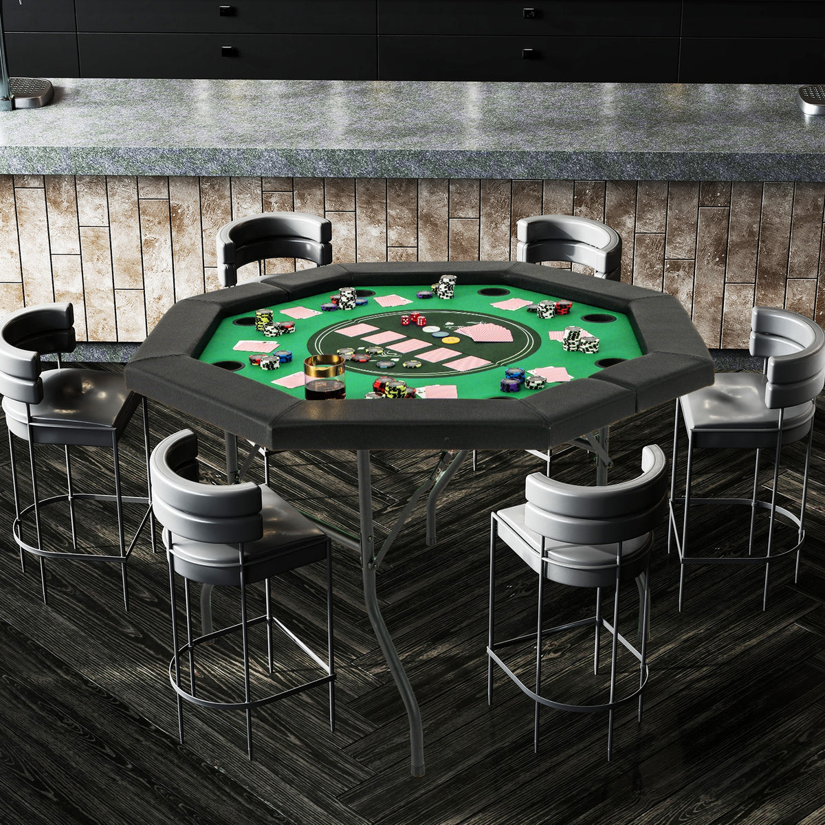 48" Foldable Octagon Poker Table - Padded Rails and 10 Cup Holders