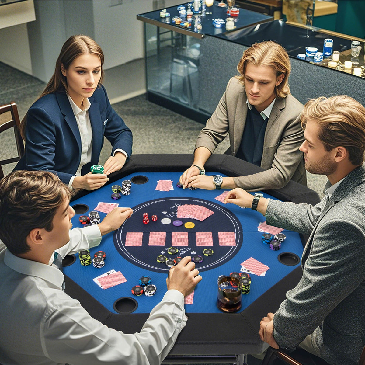 48" Foldable Octagon Poker Table - Padded Rails and 10 Cup Holders