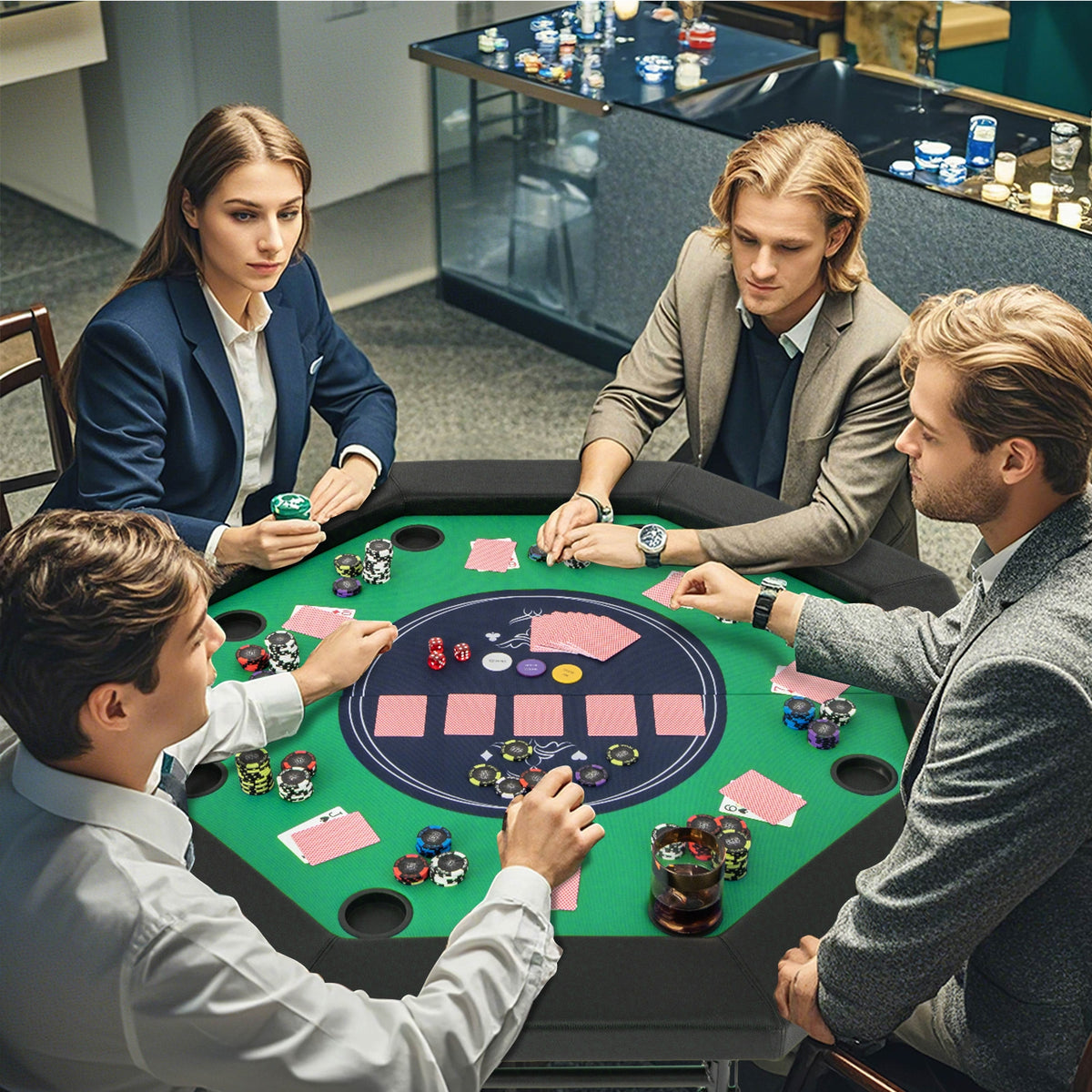 48" Foldable Octagon Poker Table - Padded Rails and 10 Cup Holders