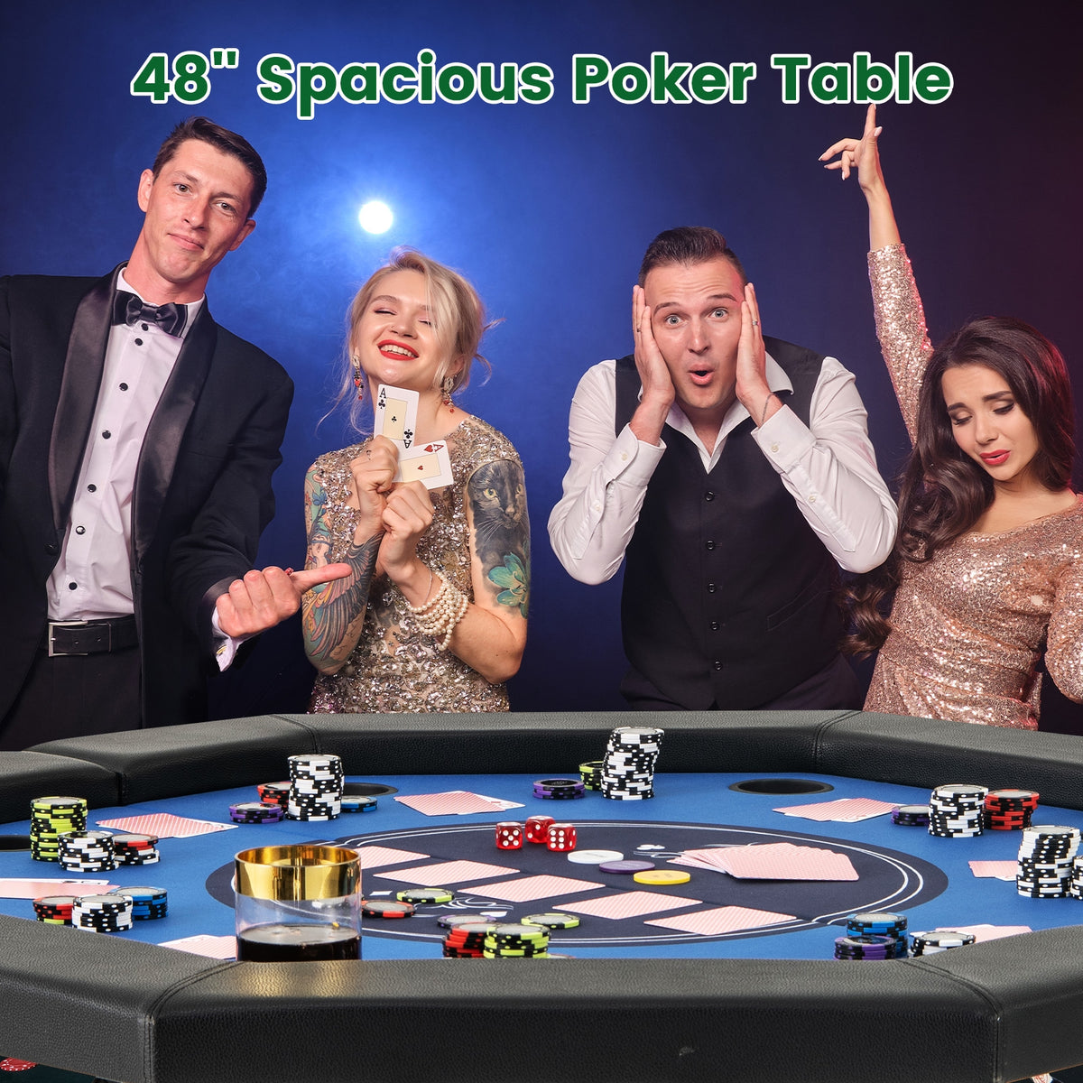 48" Foldable Octagon Poker Table - Padded Rails and 10 Cup Holders
