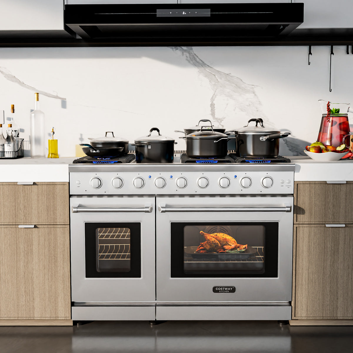 48 Inches Freestanding Natural Gas Range with 7 Burners Cooktop-Food Warmers & Burners-DECOROLALA