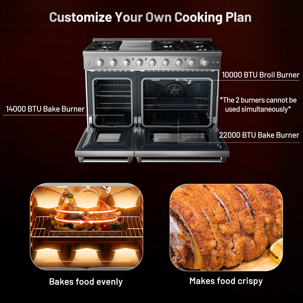 48 Inches Freestanding Natural Gas Range with 7 Burners Cooktop-Food Warmers & Burners-DECOROLALA