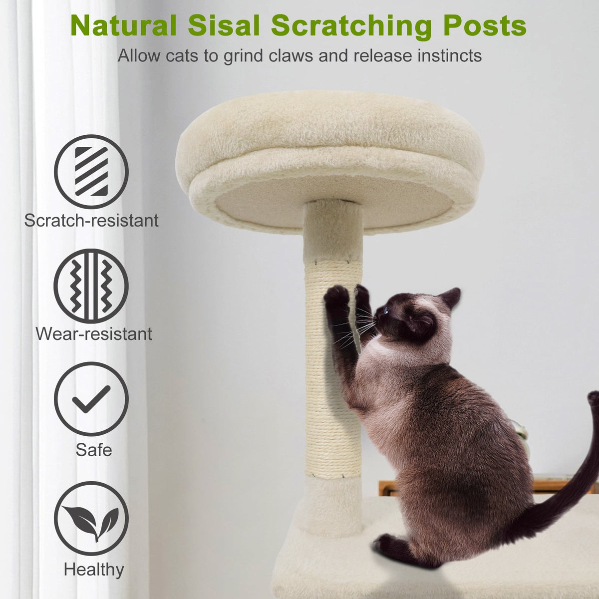 48 Inches Tall Cat Tree Multi-Level Kitten Tower with Large Condo Padded Top Perch-Beige-Cat Trees & Scratchers-DECOROLALA