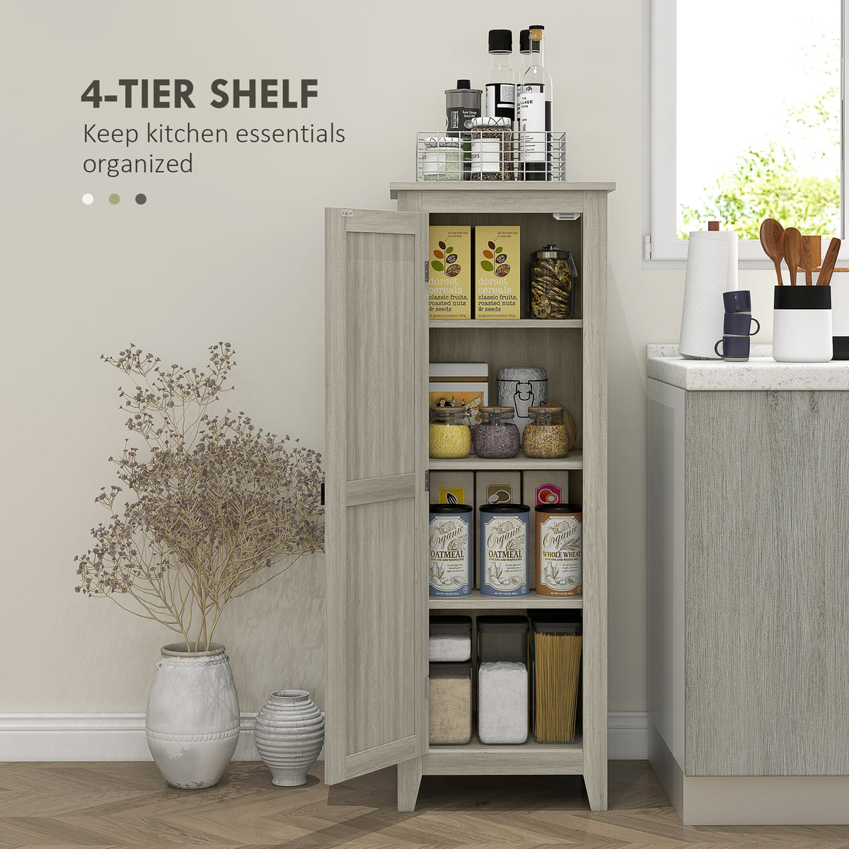 48" Kitchen Pantry Cabinet - Grey Wood Grain Barn Door-Home Furnishings > Storage & Organization > Kitchen Pantry Cabinets-DECOROLALA