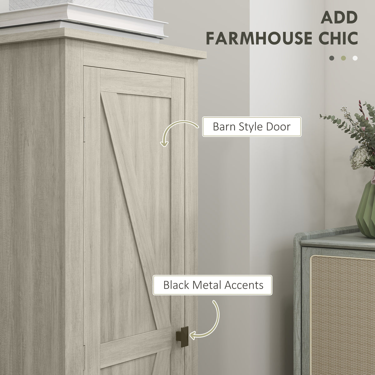 48" Kitchen Pantry Cabinet - Grey Wood Grain Barn Door-Home Furnishings > Storage & Organization > Kitchen Pantry Cabinets-DECOROLALA