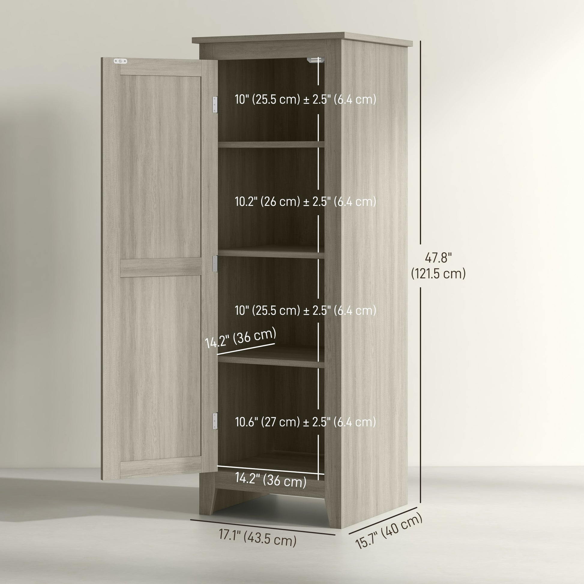48" Kitchen Pantry Storage Cabinet w/ Barn Door, Kitchen Pantry Cabinet w/ Adjustable Shelves, Grey Wood Grain-Home Furnishings > Storage & Organization > Kitchen Pantry Cabinets-DECOROLALA