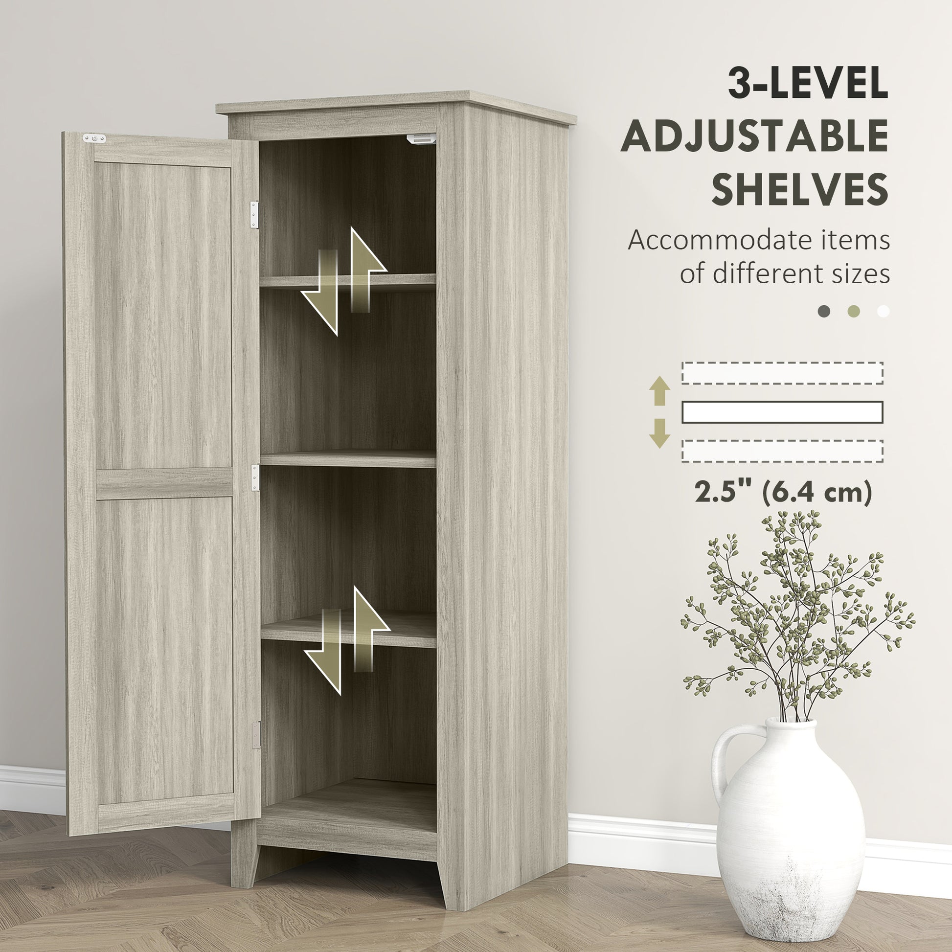 48" Kitchen Pantry Storage Cabinet w/ Barn Door, Kitchen Pantry Cabinet w/ Adjustable Shelves, Grey Wood Grain-Home Furnishings > Storage & Organization > Kitchen Pantry Cabinets-DECOROLALA