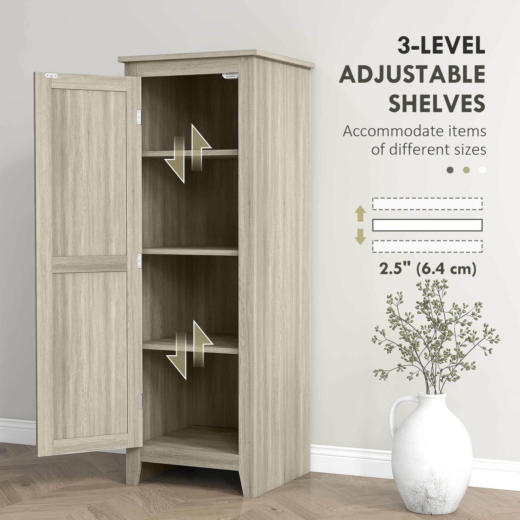 48" Kitchen Pantry Storage Cabinet w/ Barn Door, Kitchen Pantry Cabinet w/ Adjustable Shelves, Grey Wood Grain-Home Furnishings > Storage & Organization > Kitchen Pantry Cabinets-DECOROLALA