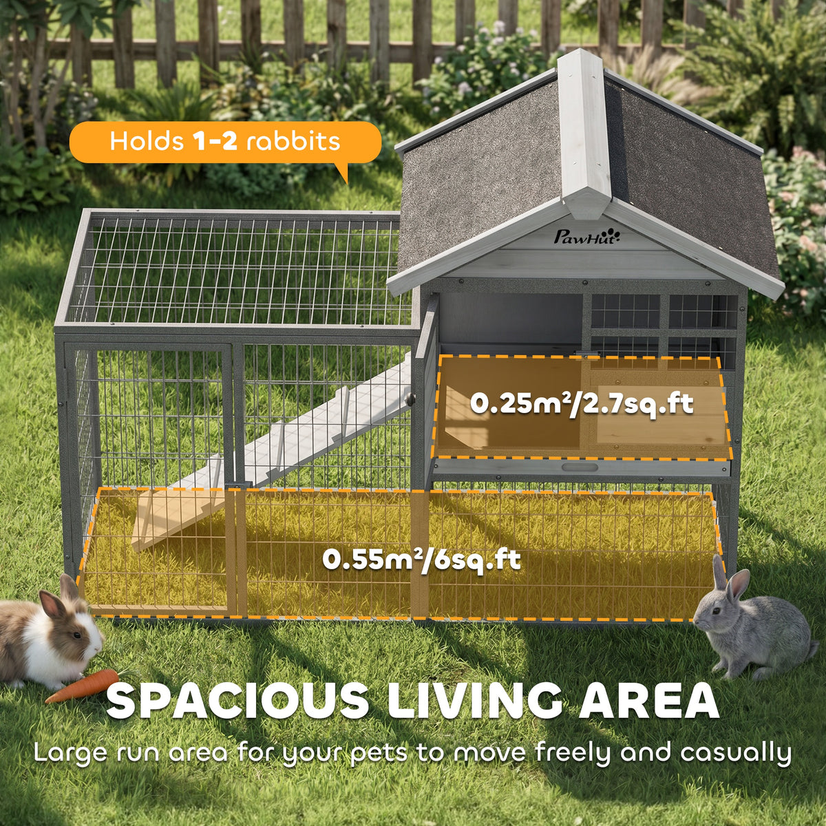 48" Large Wooden Outdoor Rabbit Hutch with Run - Grey-Small Animals-DECOROLALA
