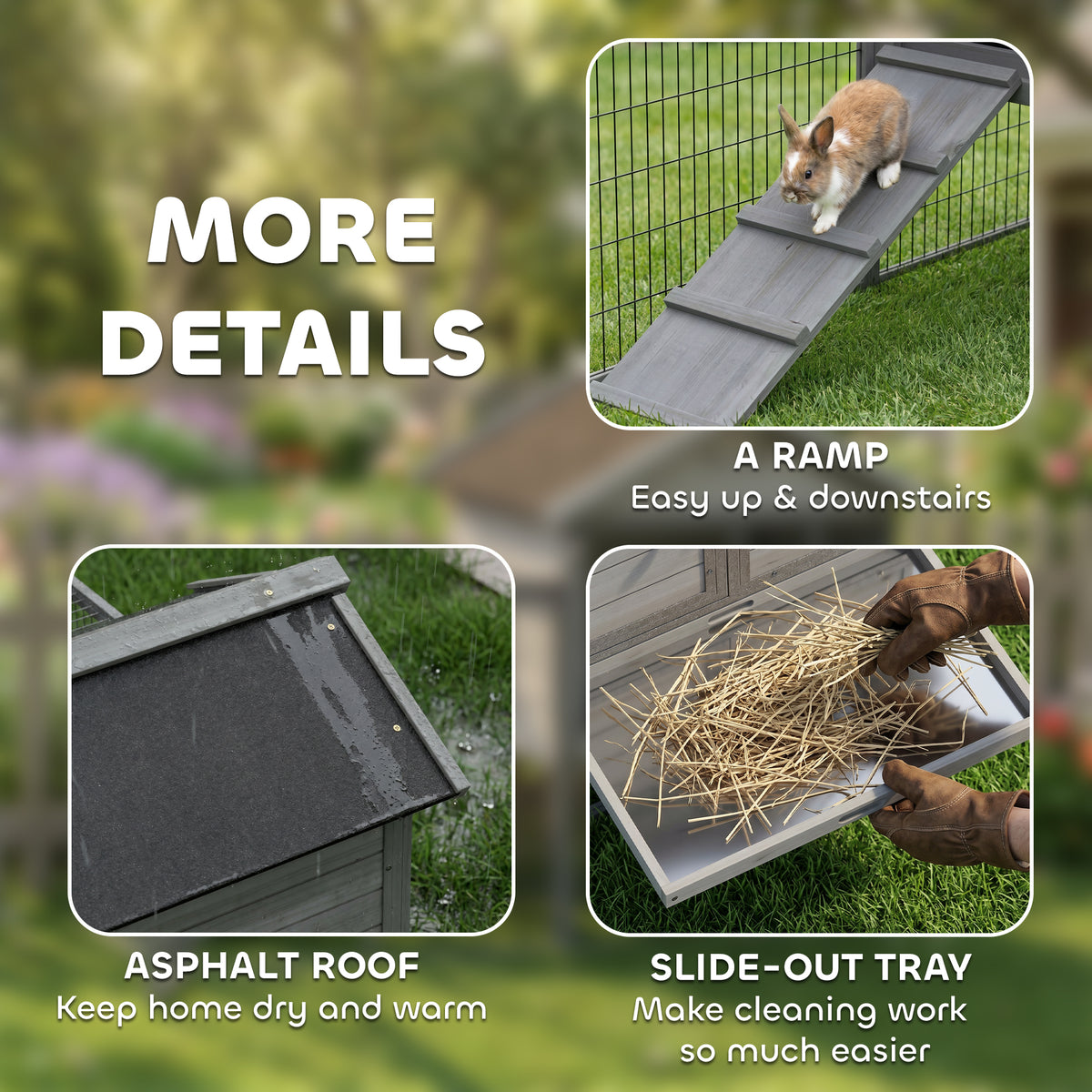 48" Large Wooden Outdoor Rabbit Hutch with Run - Grey-Small Animals-DECOROLALA