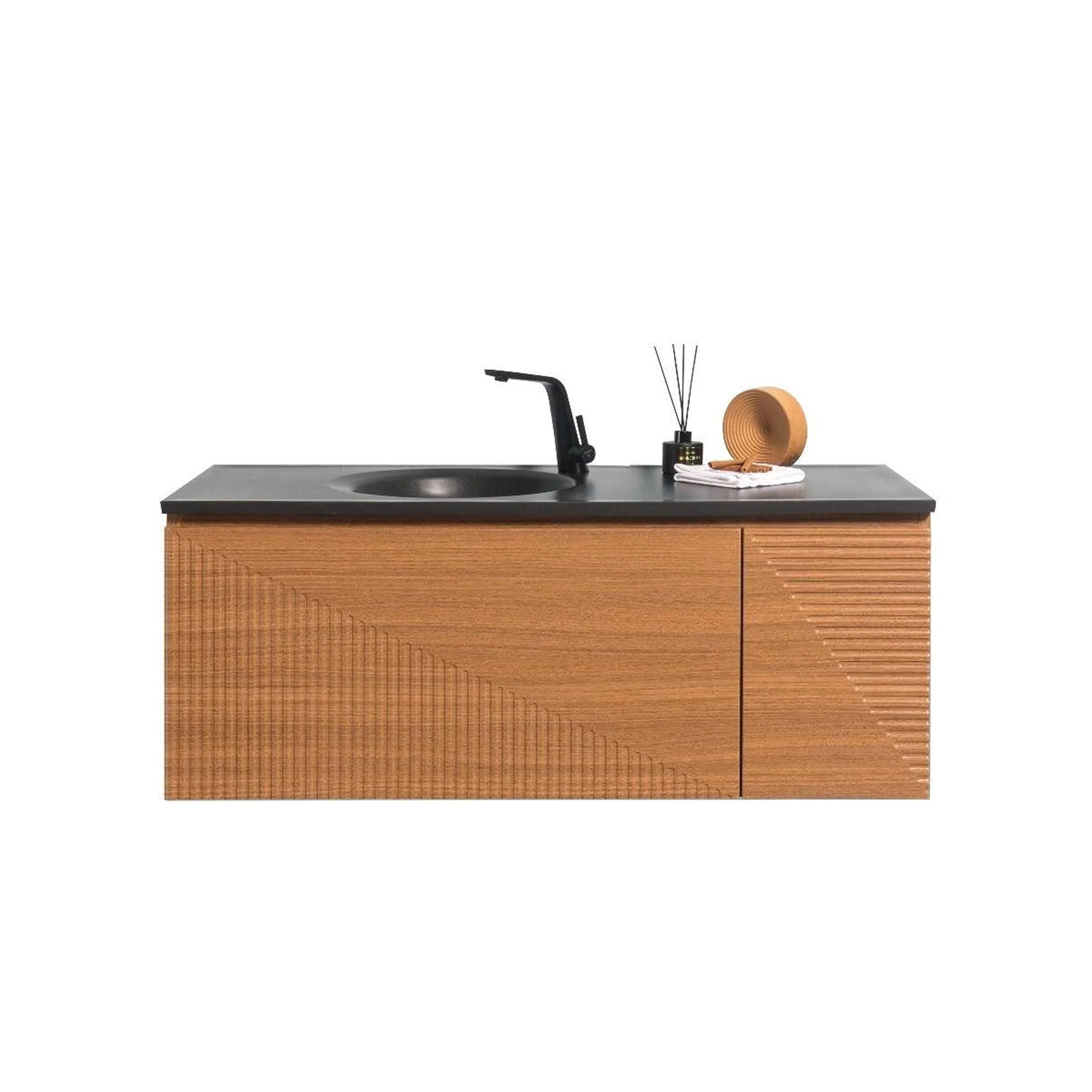 48" Light Oak Wall Mount Bathroom with Black Engineered Quartz Countertop-Migration_Bathroom Vanities-DECOROLALA