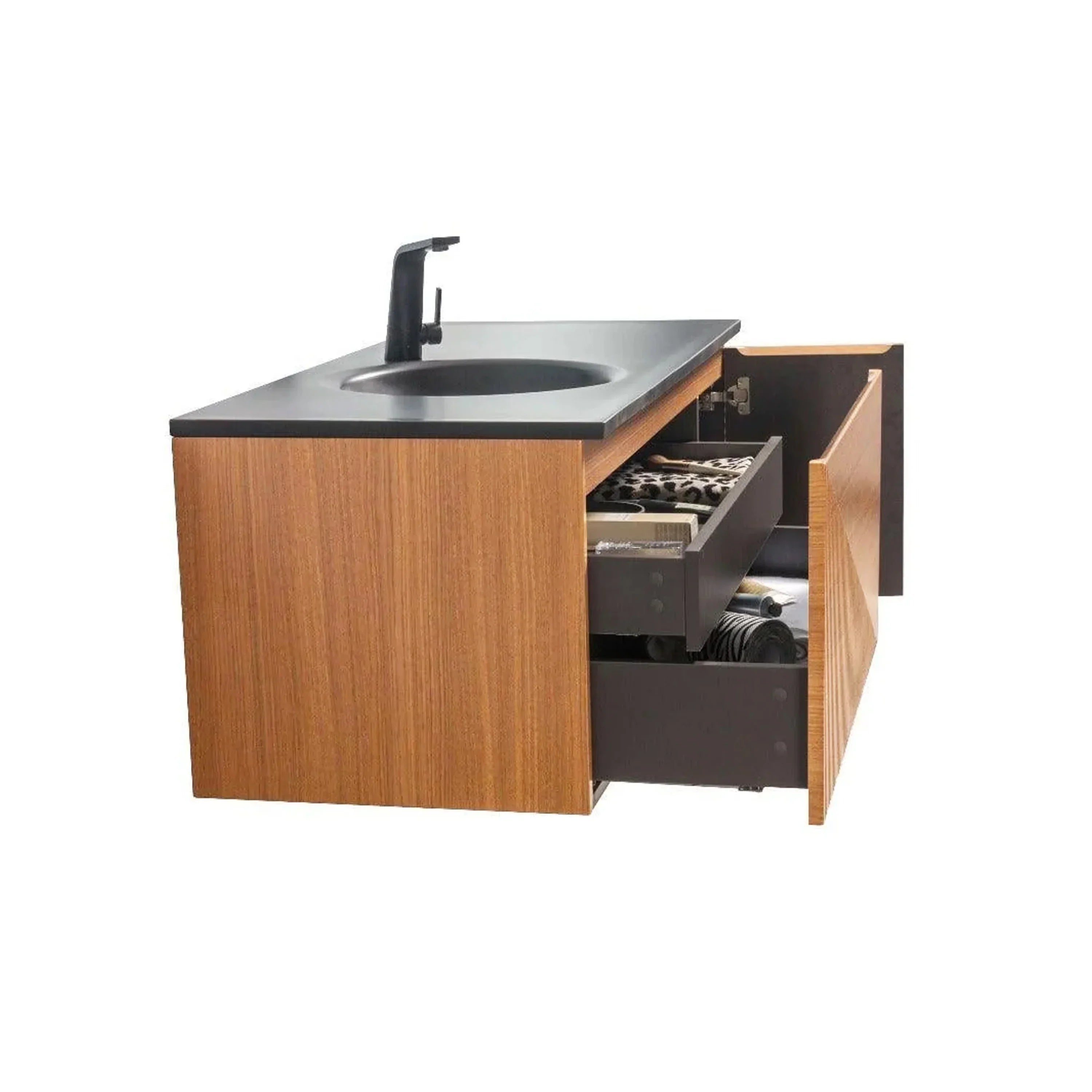 48" Light Oak Wall Mount Bathroom with Black Engineered Quartz Countertop-Migration_Bathroom Vanities-DECOROLALA