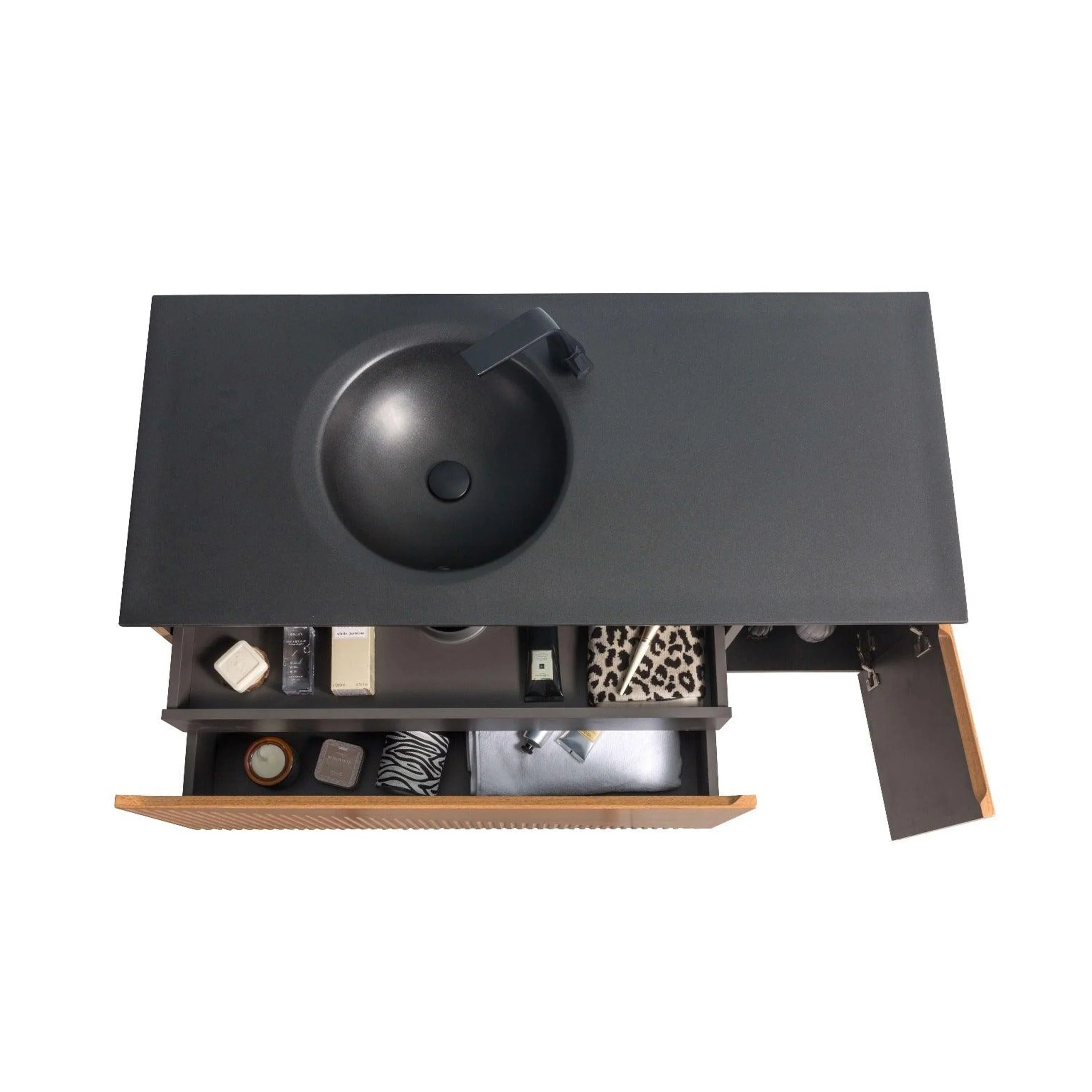 48" Light Oak Wall Mount Bathroom with Black Engineered Quartz Countertop-Migration_Bathroom Vanities-DECOROLALA