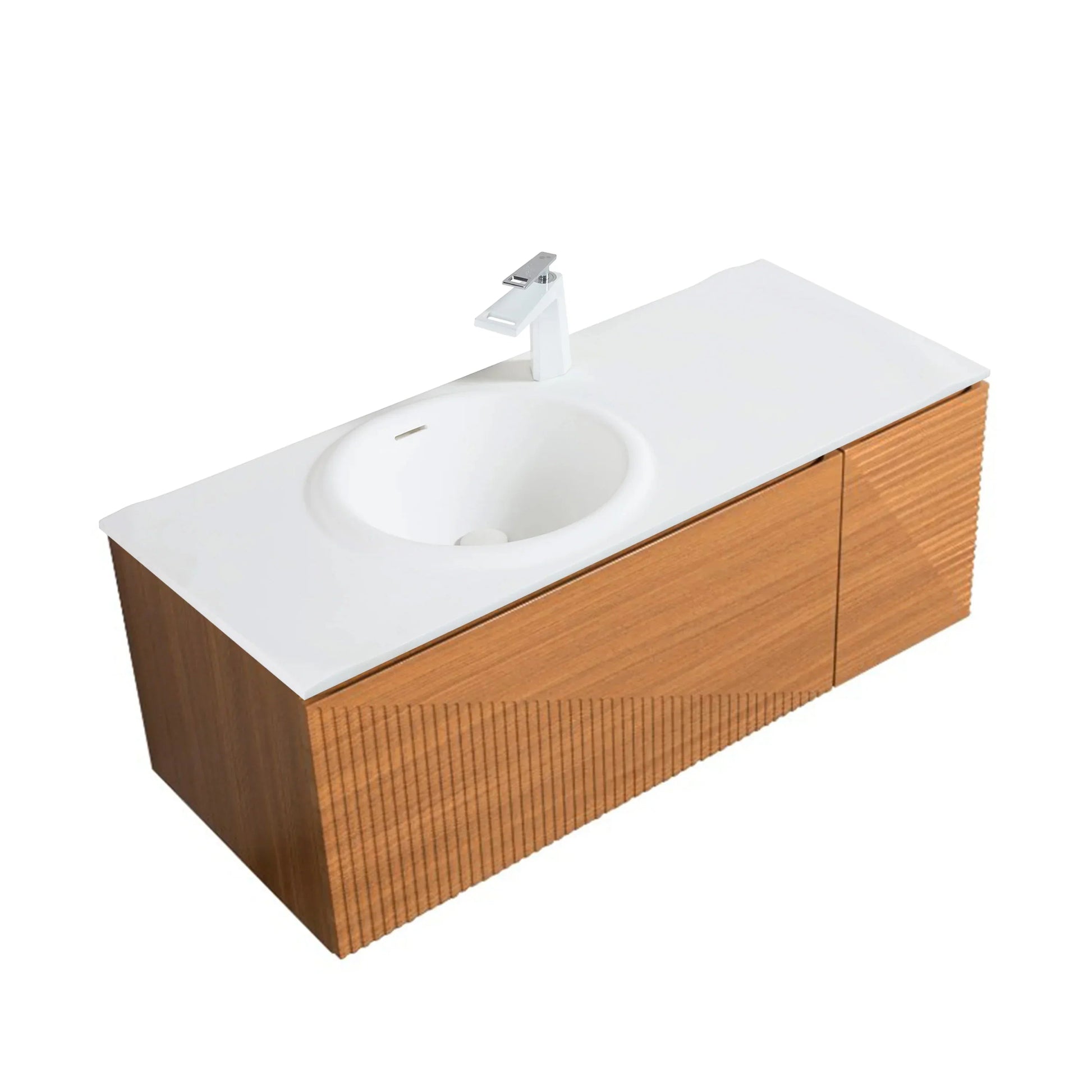 48" Light Oak Wall Mount Bathroom with White Solid Surface Countertop-Migration_Bathroom Vanities-DECOROLALA