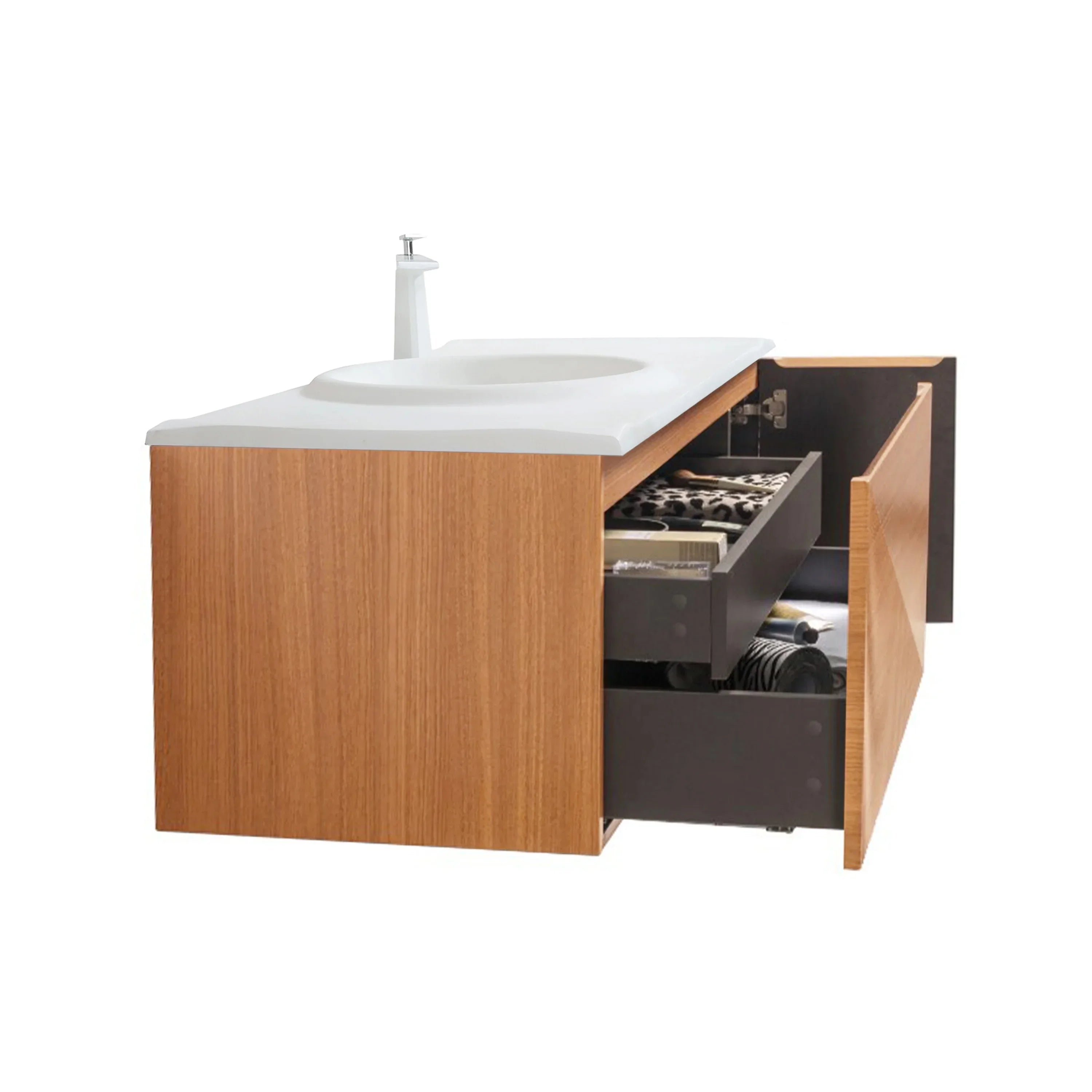 48" Light Oak Wall Mount Bathroom with White Solid Surface Countertop-Migration_Bathroom Vanities-DECOROLALA