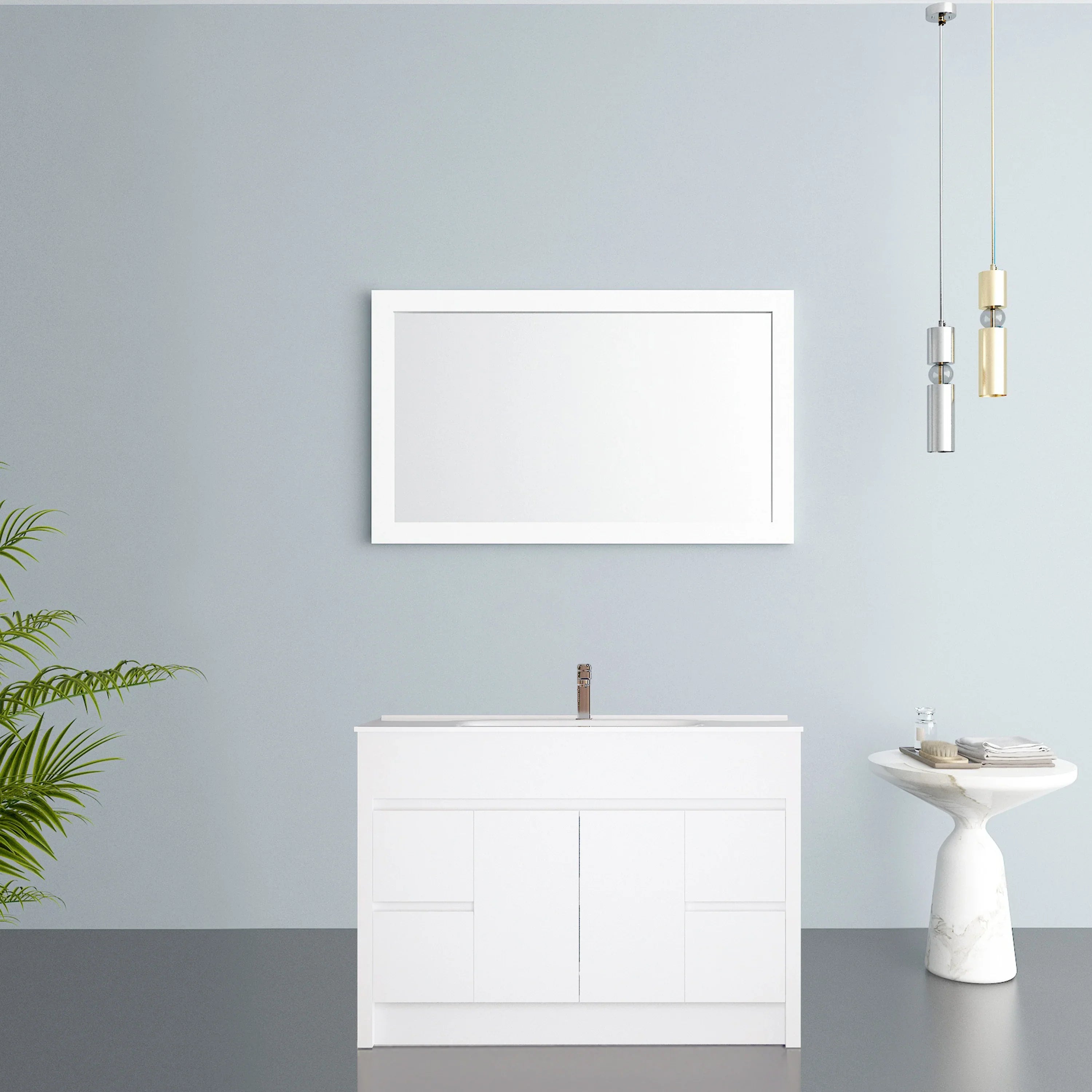 48" Matte White Rectangular Framed Mirror - Designed for Horizontal & Vertical Installation