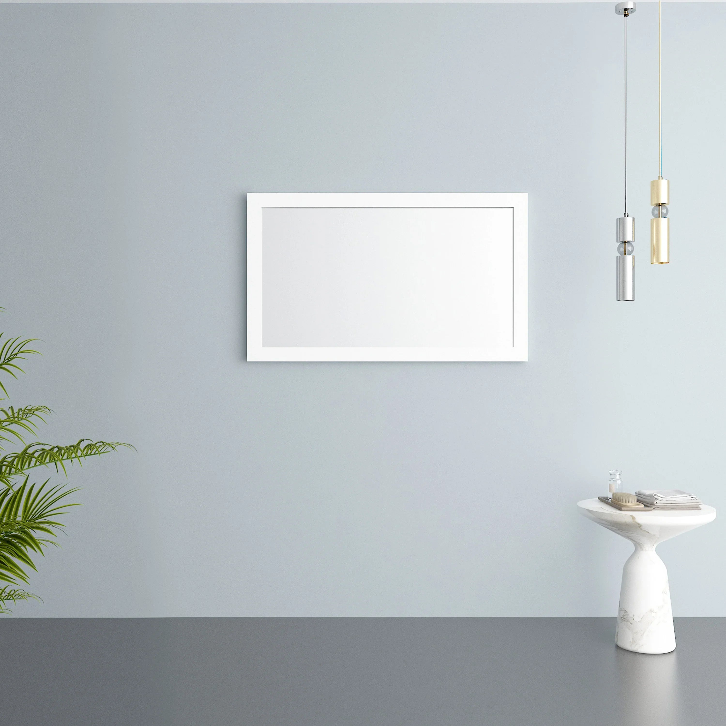 48" Matte White Rectangular Framed Mirror - Designed for Horizontal & Vertical Installation