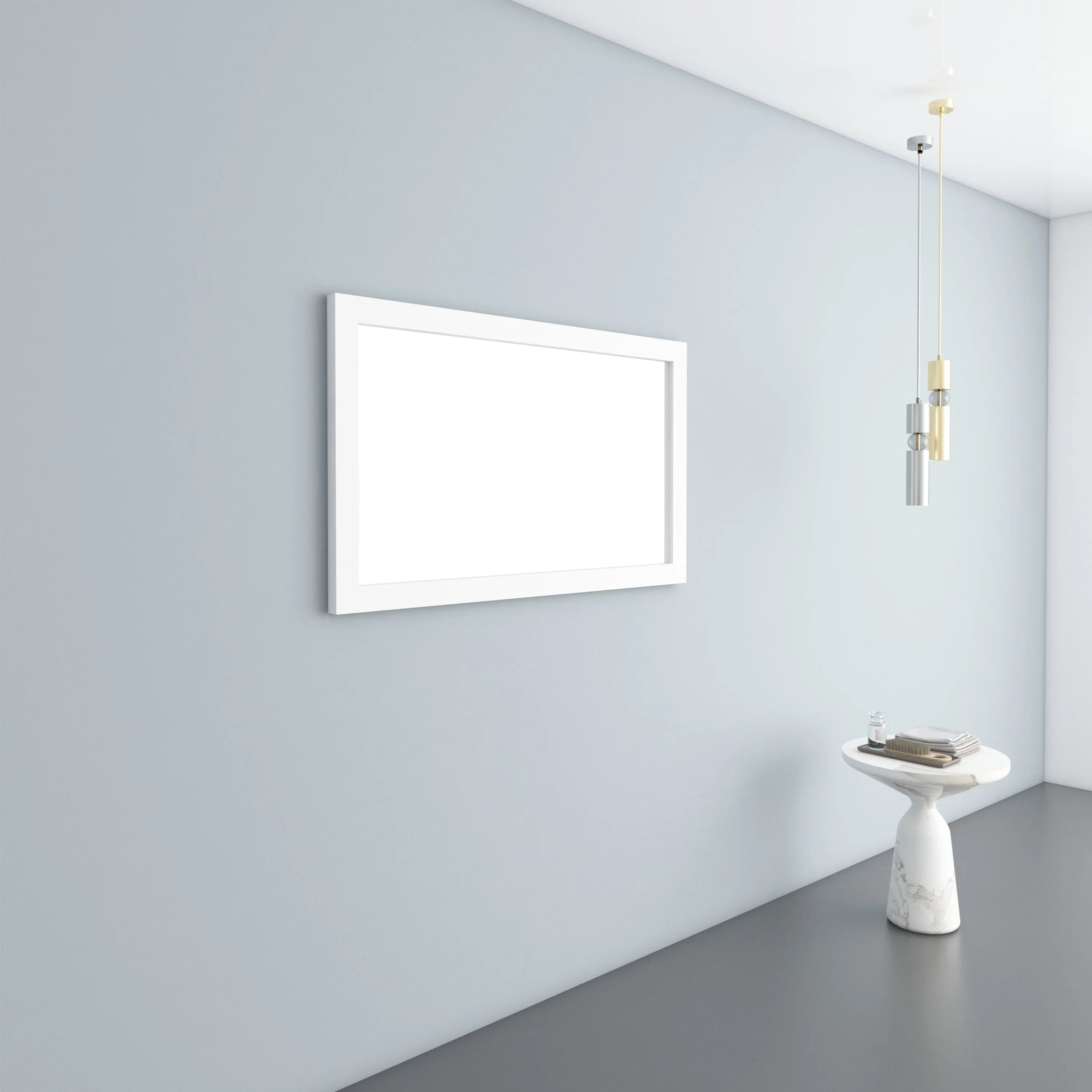 48" Matte White Rectangular Framed Mirror - Designed for Horizontal & Vertical Installation