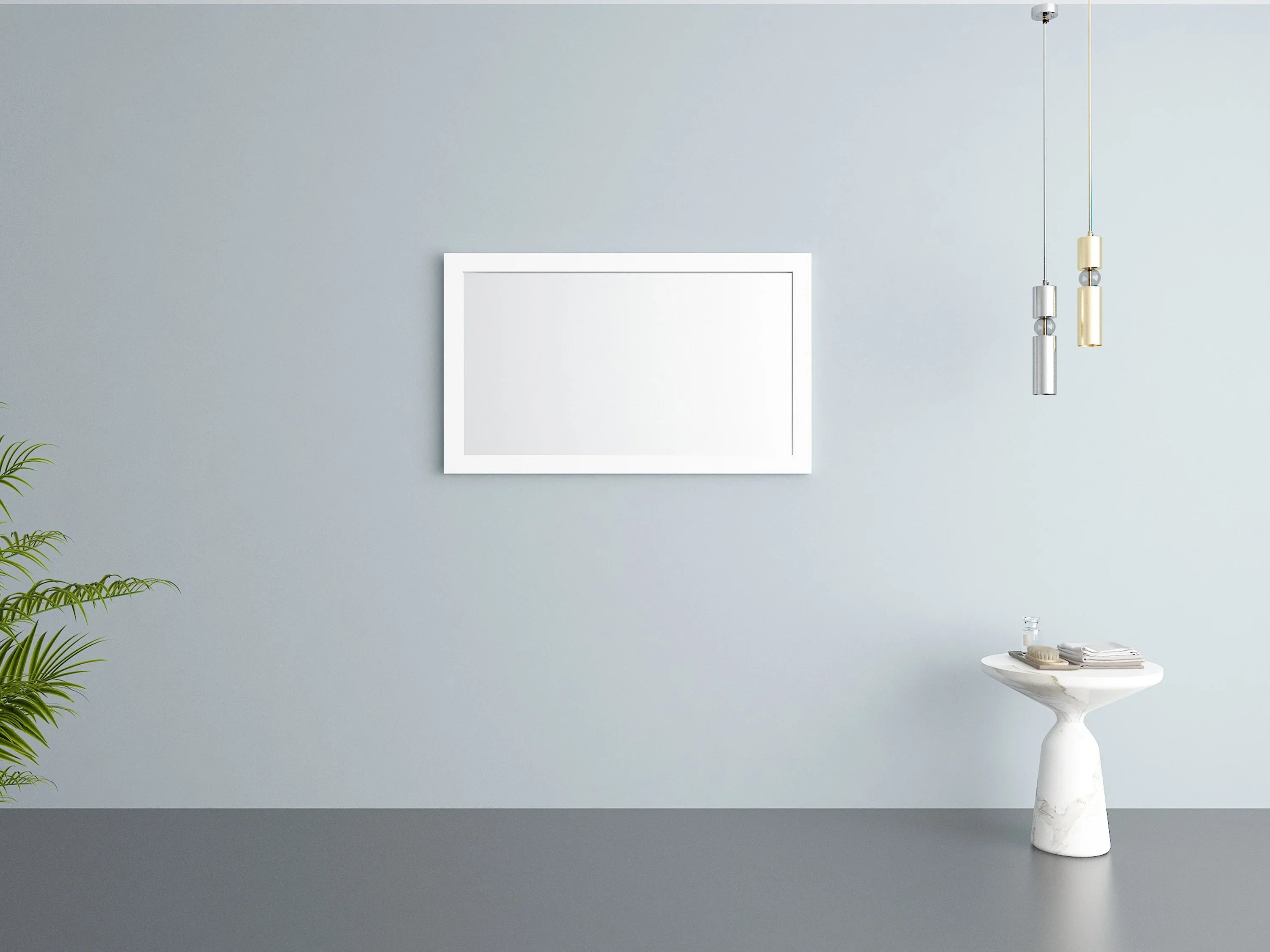 48" Matte White Rectangular Framed Mirror - Designed for Horizontal & Vertical Installation
