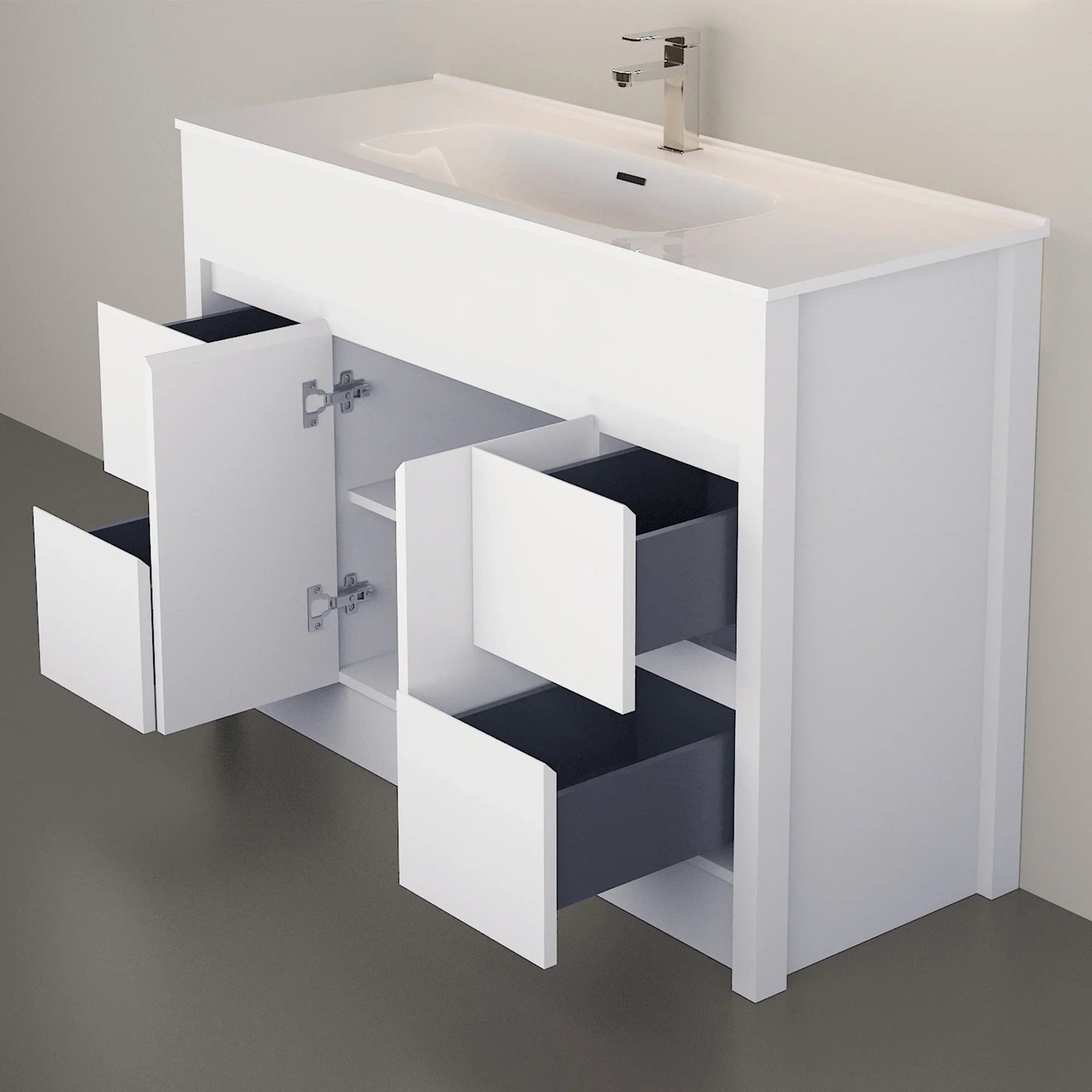 48" Matte White Freestanding Bathroom Vanity with White Ceramic Countertop-Migration_Bathroom Vanities-DECOROLALA
