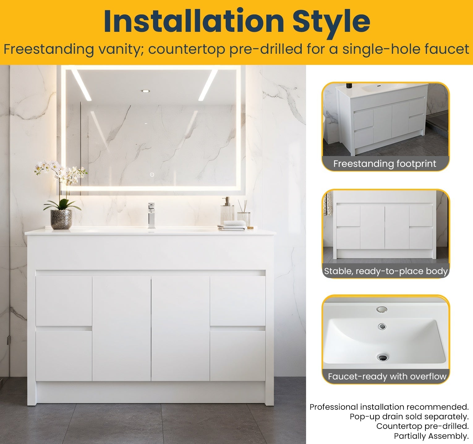 48" Matte White Freestanding Bathroom Vanity with White Ceramic Countertop-Migration_Bathroom Vanities-DECOROLALA