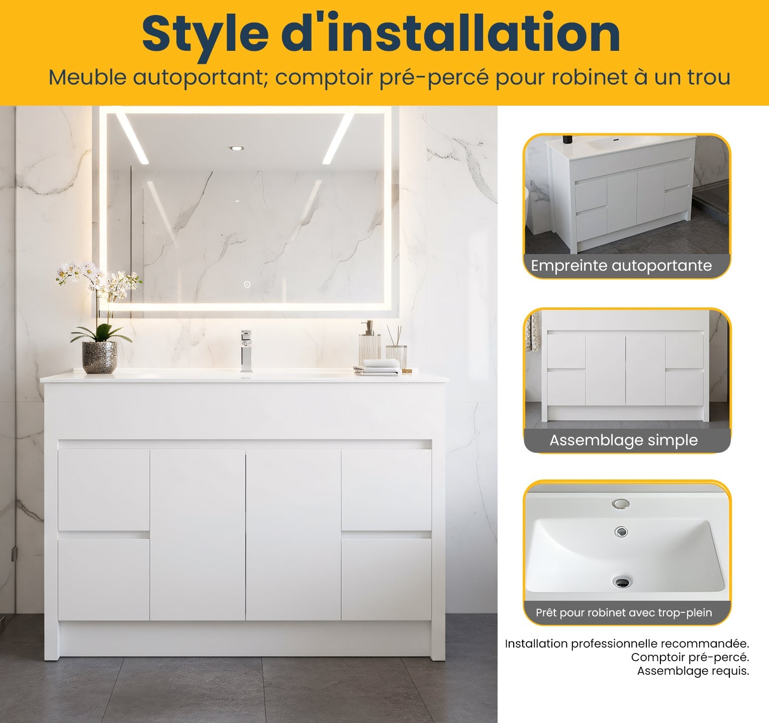 48" Matte White Freestanding Bathroom Vanity with White Ceramic Countertop-Migration_Bathroom Vanities-DECOROLALA