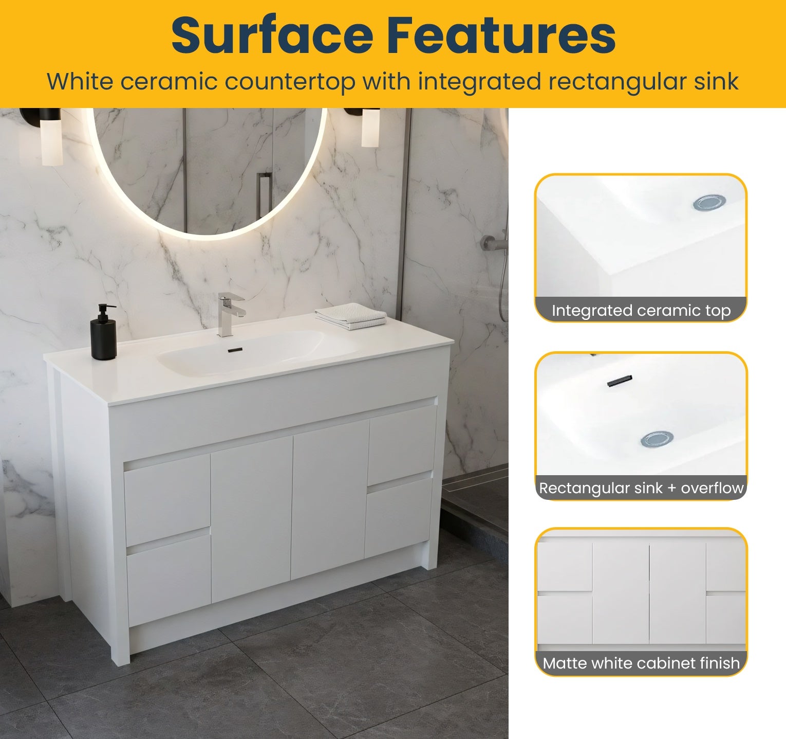 48" Matte White Freestanding Bathroom Vanity with White Ceramic Countertop-Migration_Bathroom Vanities-DECOROLALA