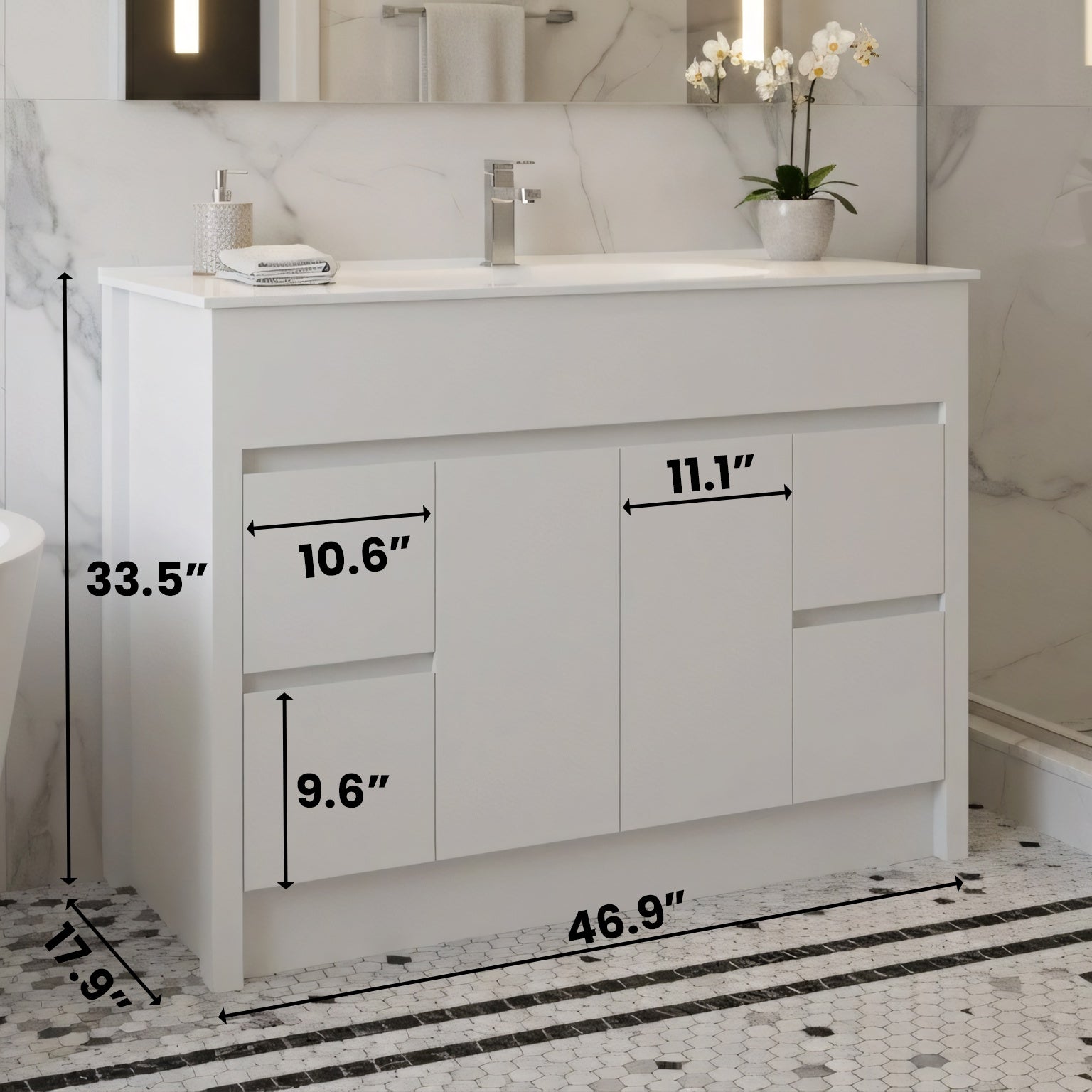 48" Matte White Freestanding Bathroom Vanity with White Ceramic Countertop-Migration_Bathroom Vanities-DECOROLALA
