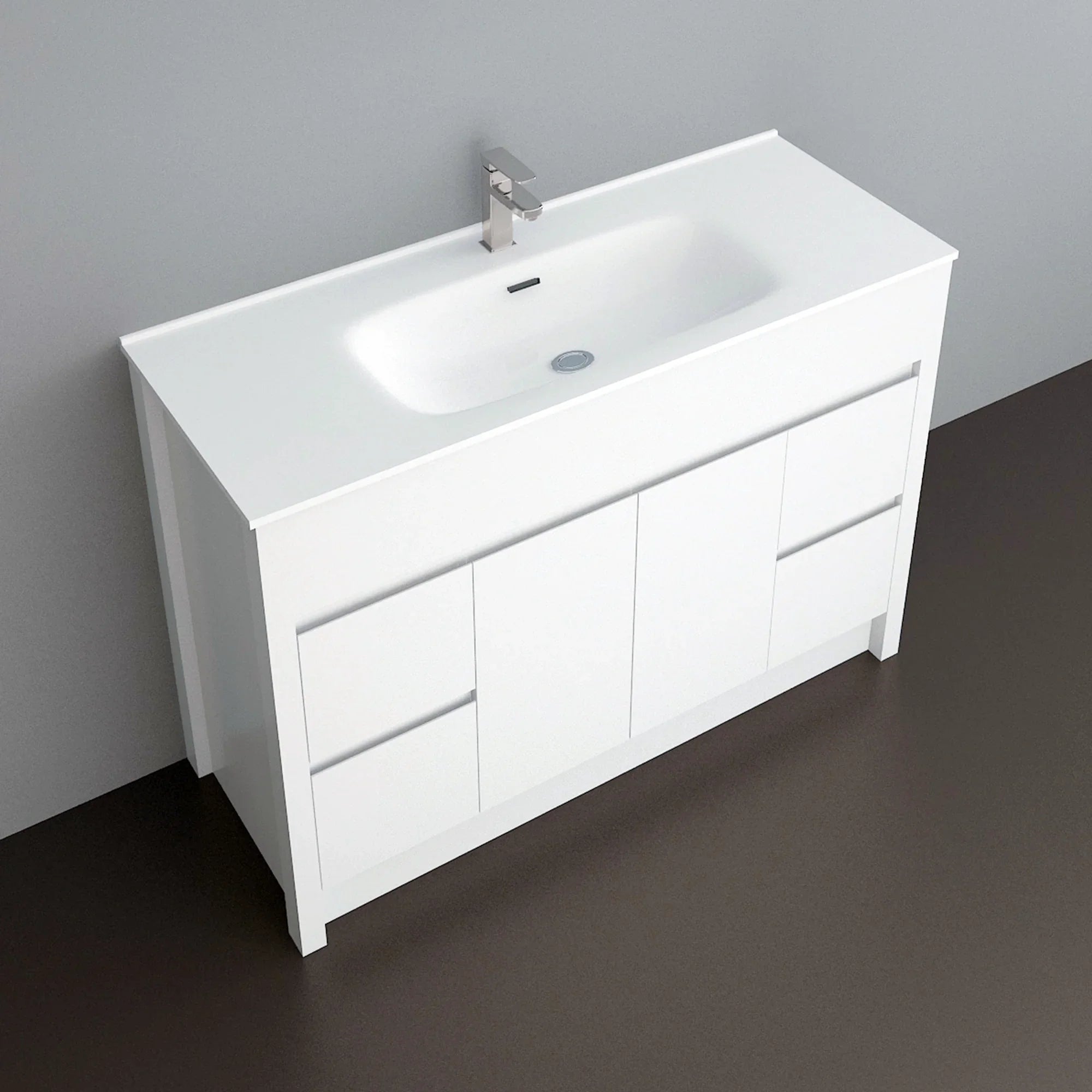 48" Matte White Freestanding Bathroom Vanity with White Ceramic Countertop-Migration_Bathroom Vanities-DECOROLALA