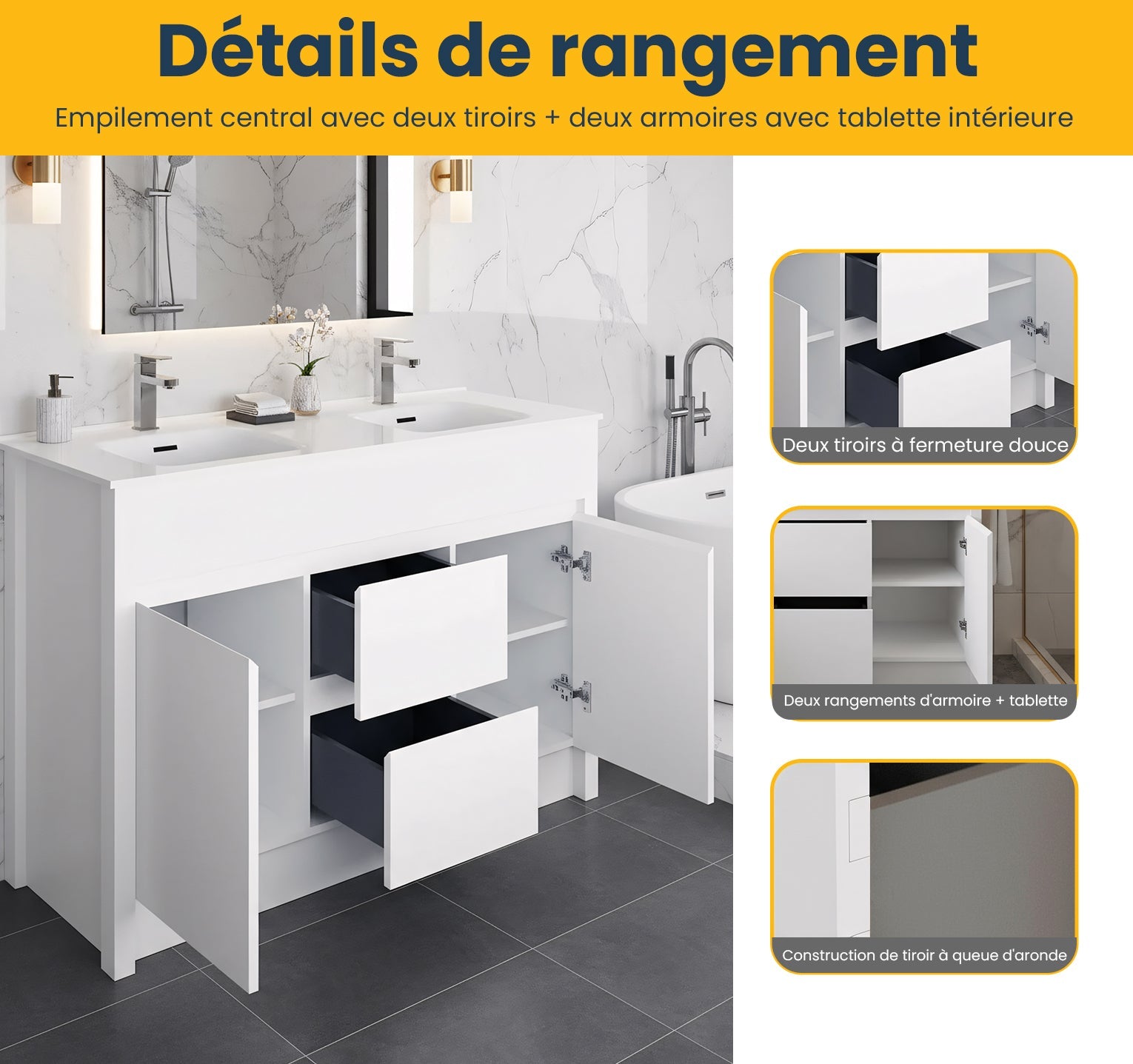 48" Matte White Freestanding Double Sink Bathroom Vanity with White Ceramic Countertop-Migration_Bathroom Vanities-DECOROLALA