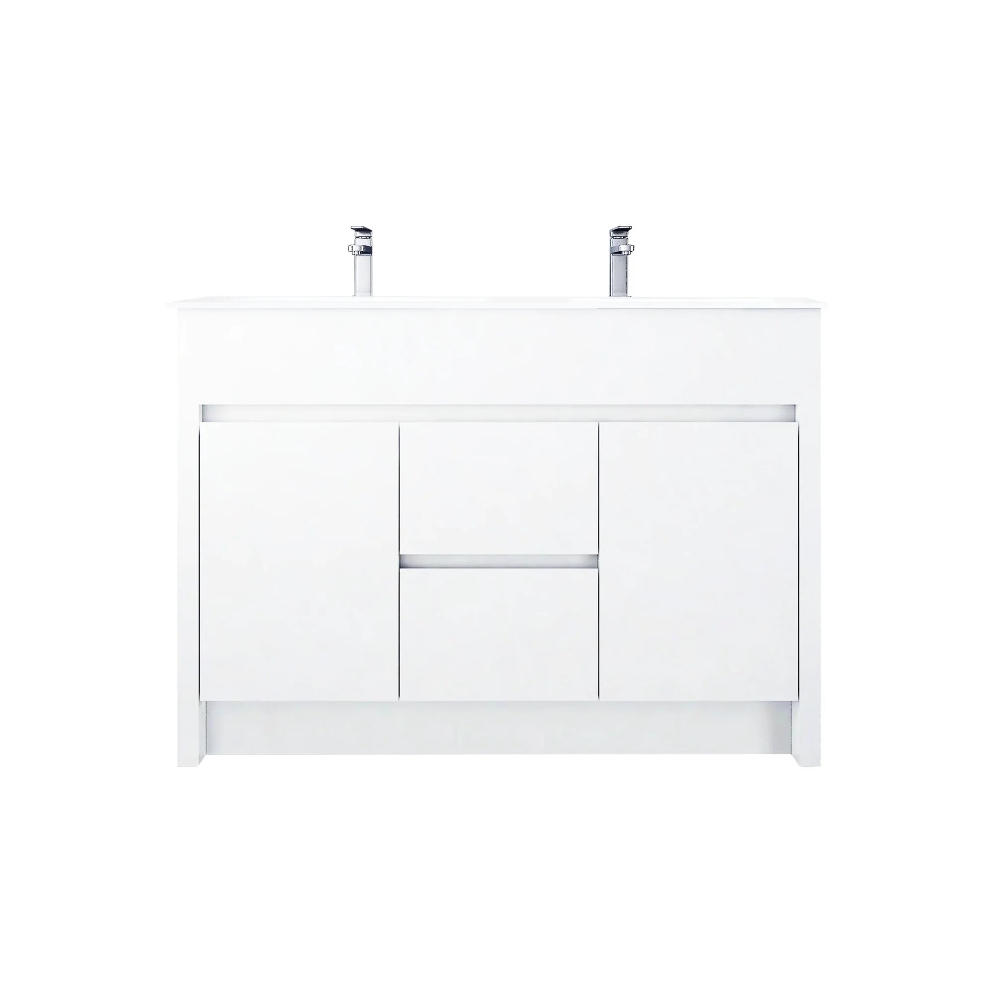 48" Matte White Freestanding Double Sink Bathroom Vanity with White Ceramic Countertop-Migration_Bathroom Vanities-DECOROLALA