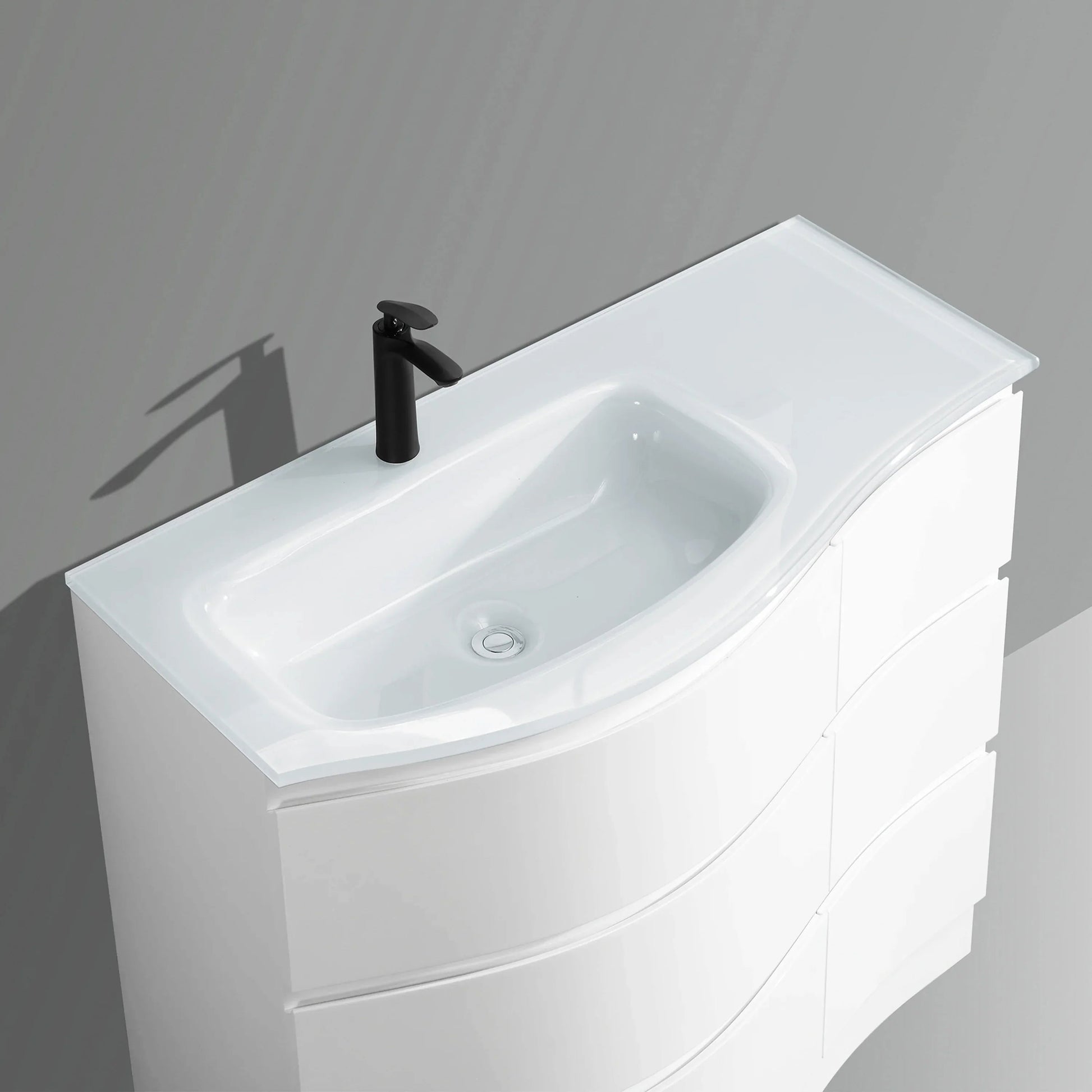 48" Matte White Freestanding Single Sink Bathroom Vanity with White Glass Countertop-Migration_Bathroom Vanities-DECOROLALA