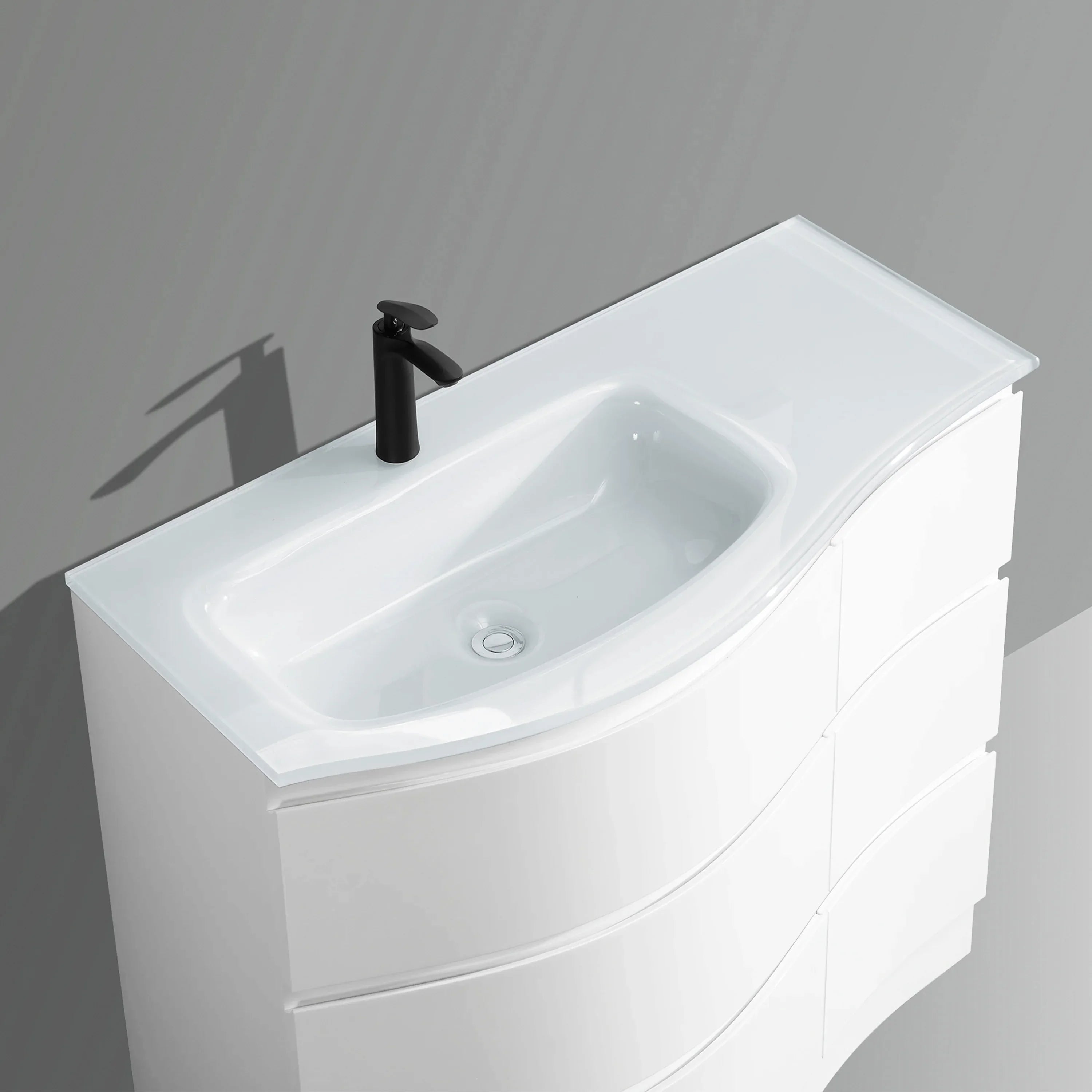 48" Matte White Freestanding Single Sink Bathroom Vanity with White Glass Countertop-Migration_Bathroom Vanities-DECOROLALA